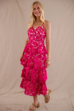 Smile Soft Dreamy Flow Love Grows Here Midi Dress-Magenta