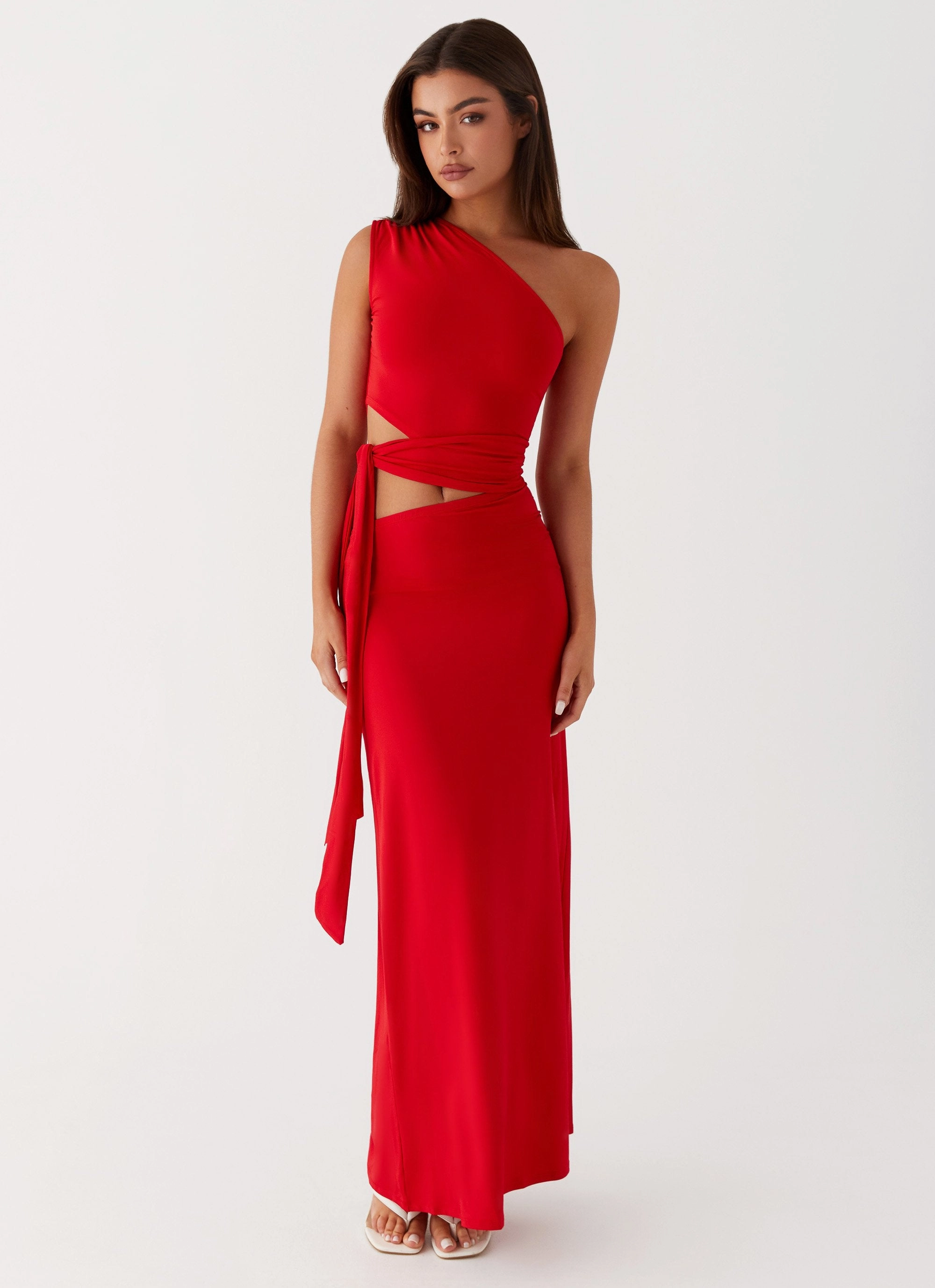 Love Me Tie Maxi Dress - Red Chic Comfort Look Light Volume