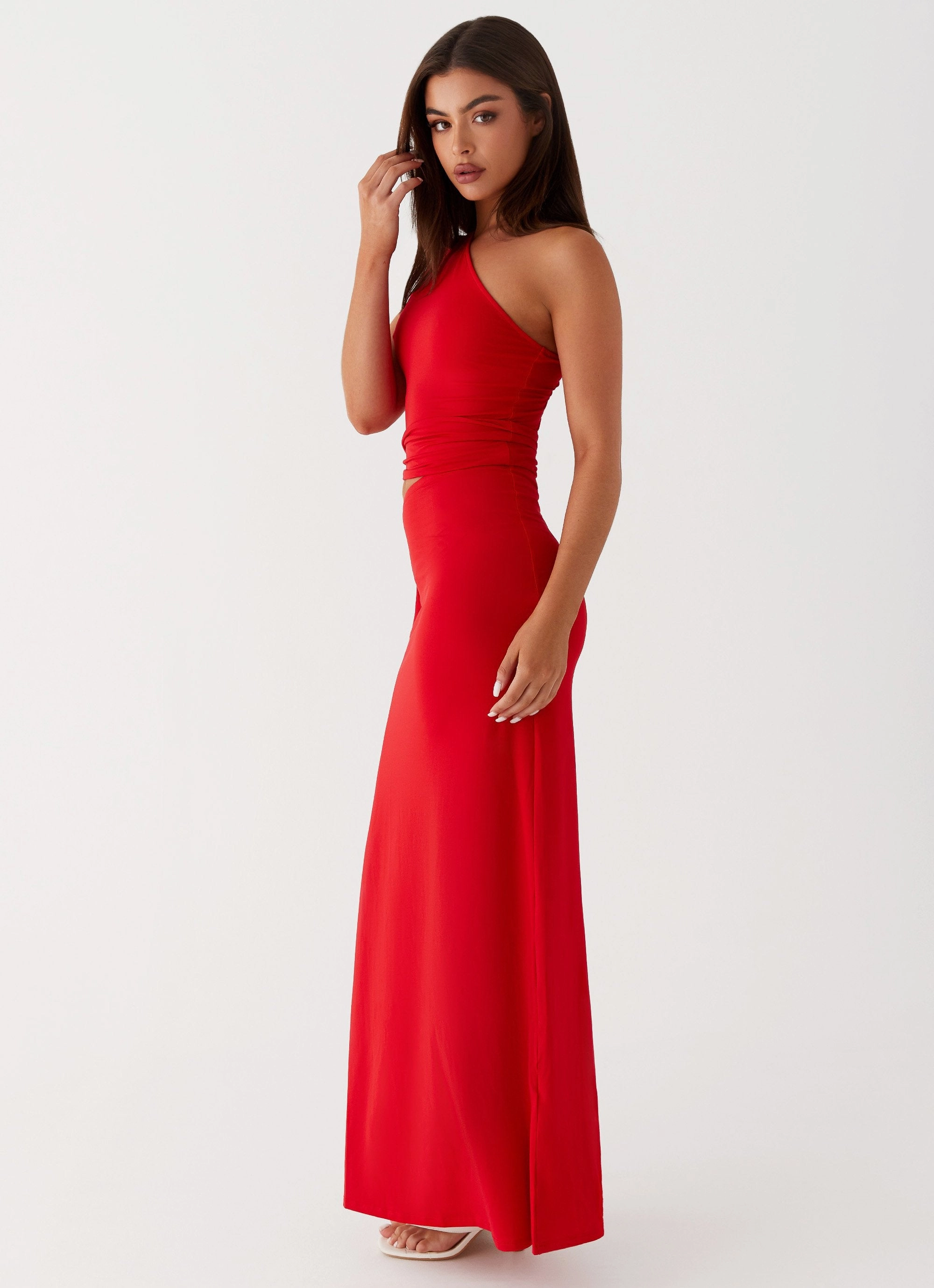 Beaded-Sleeve Functional Style Love Me Tie Maxi Dress - Red