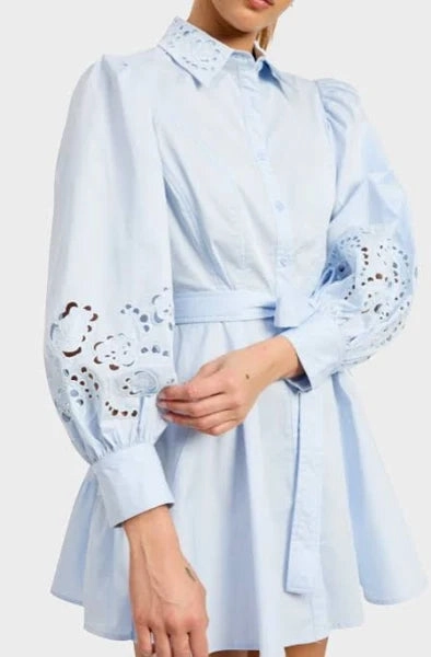 En Saison Abigal Eyelet Mini Shirtdress Zip Closure Fresh Stitch