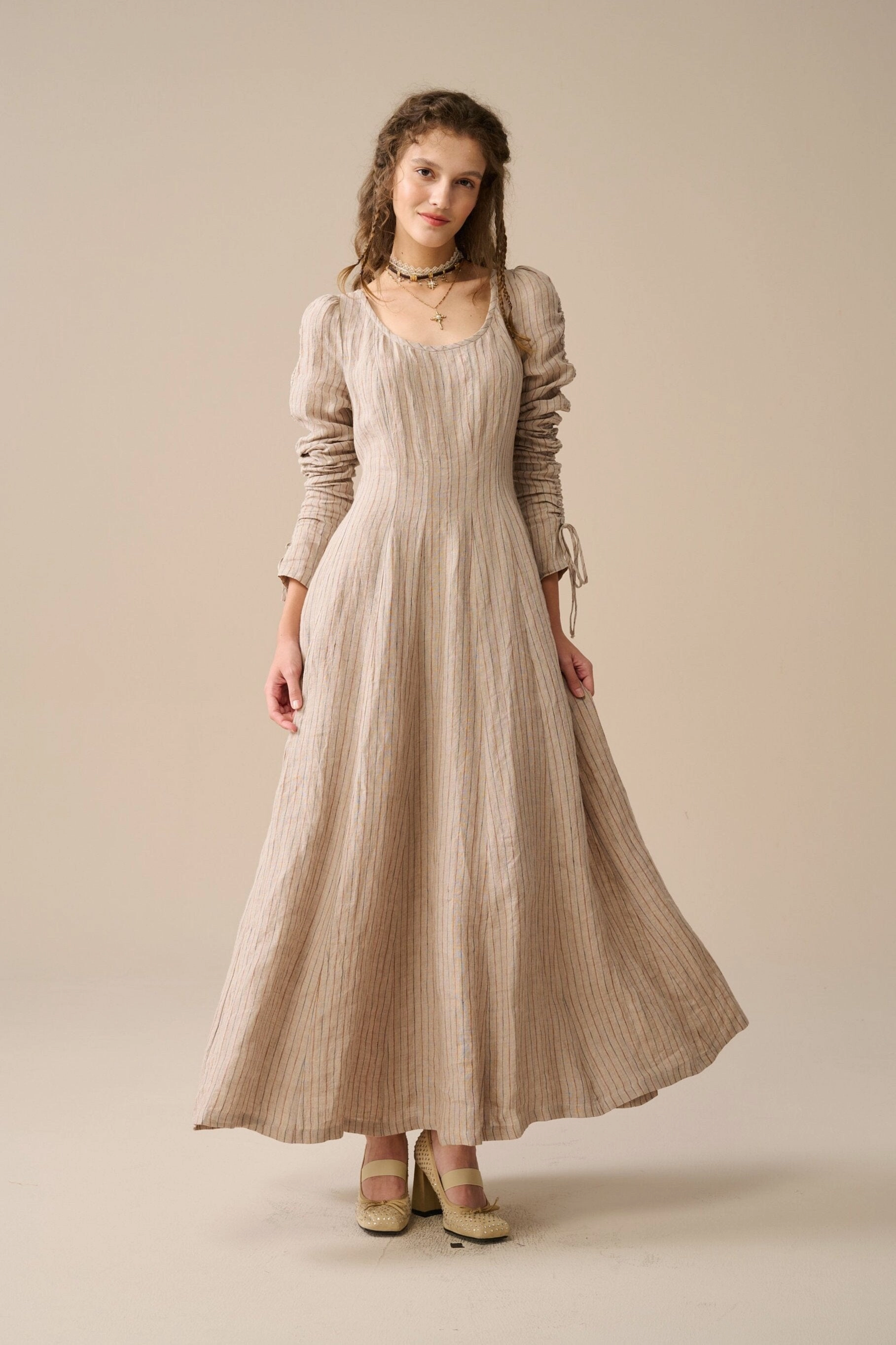 Crystal 17 | Victorian maxi linen dress Flexible Leg