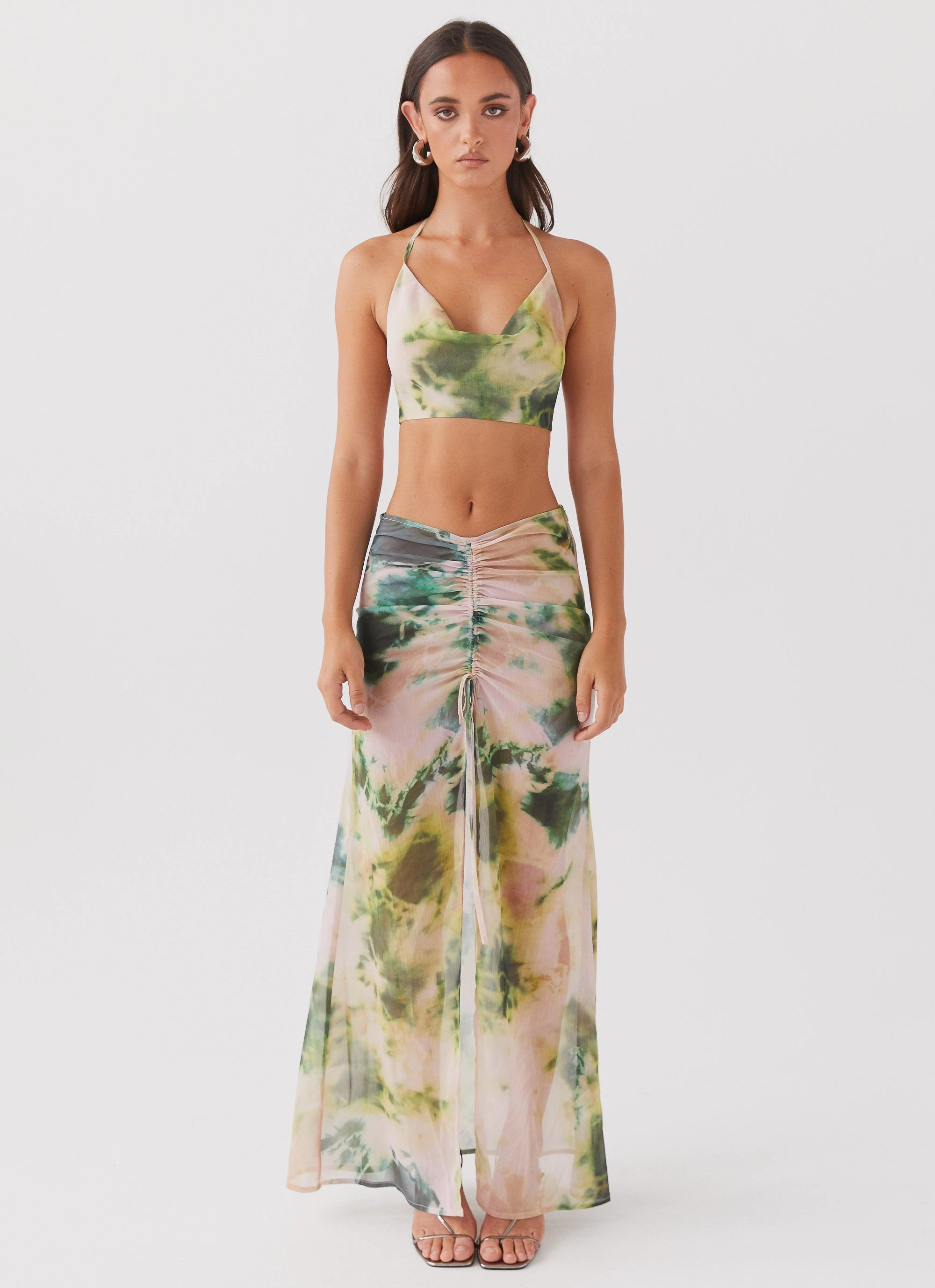 Zenta Cowl Neck Top - Rainforest Stretch Material