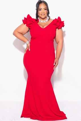 Final Sale Plus Size Gown with Layered Sleeves in Solid Red (Non-Glitter Fabric) UV protection layer FlexibleLayeredConstruction