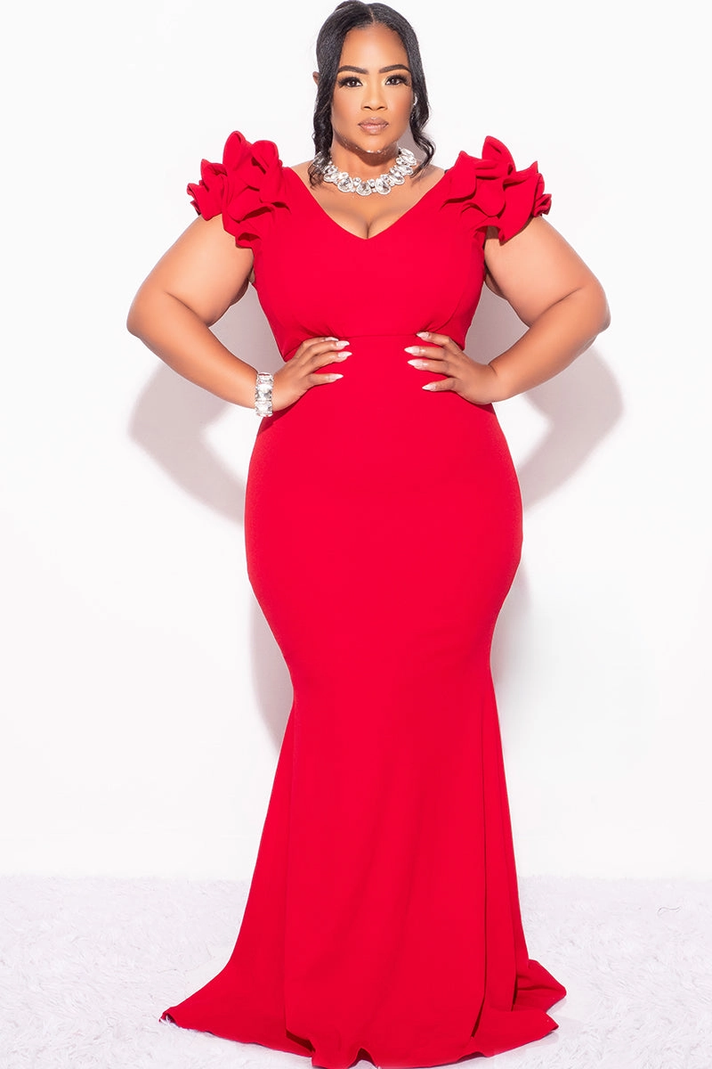 Final Sale Plus Size Gown with Layered Sleeves in Solid Red (Non-Glitter Fabric) Comfy Layer Relaxed Top