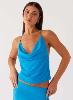 Flatlock Seam Design Another Life Halter Top - Turquoise