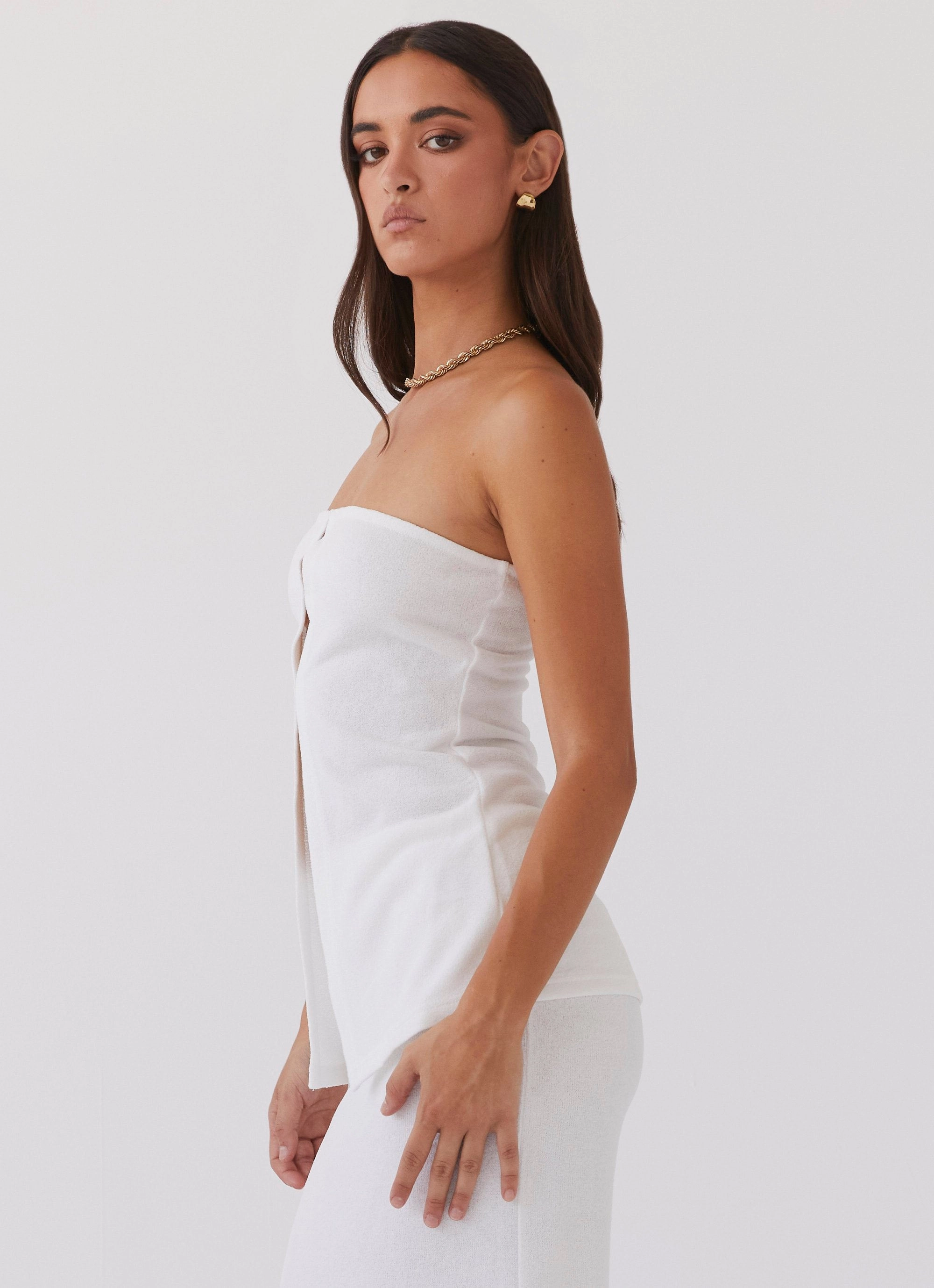 Flexible Material Delicate Lady Knit Top - White