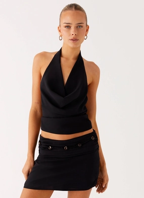 Amalia Cowl Top - Black Sustainable Fabric Blend Basic Wardrobe