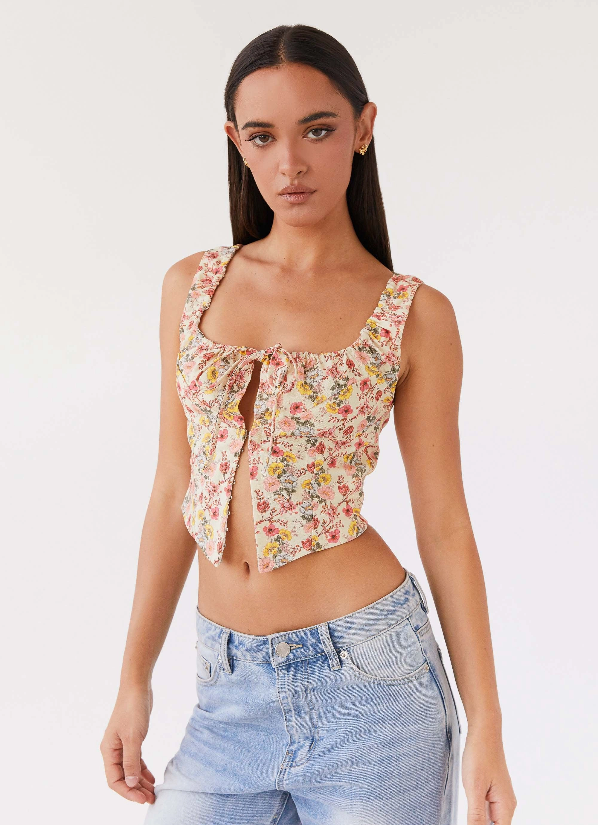 EthicallySourced Multi Directional Zipper Placement Take Me Away Corset Top - Garden Party