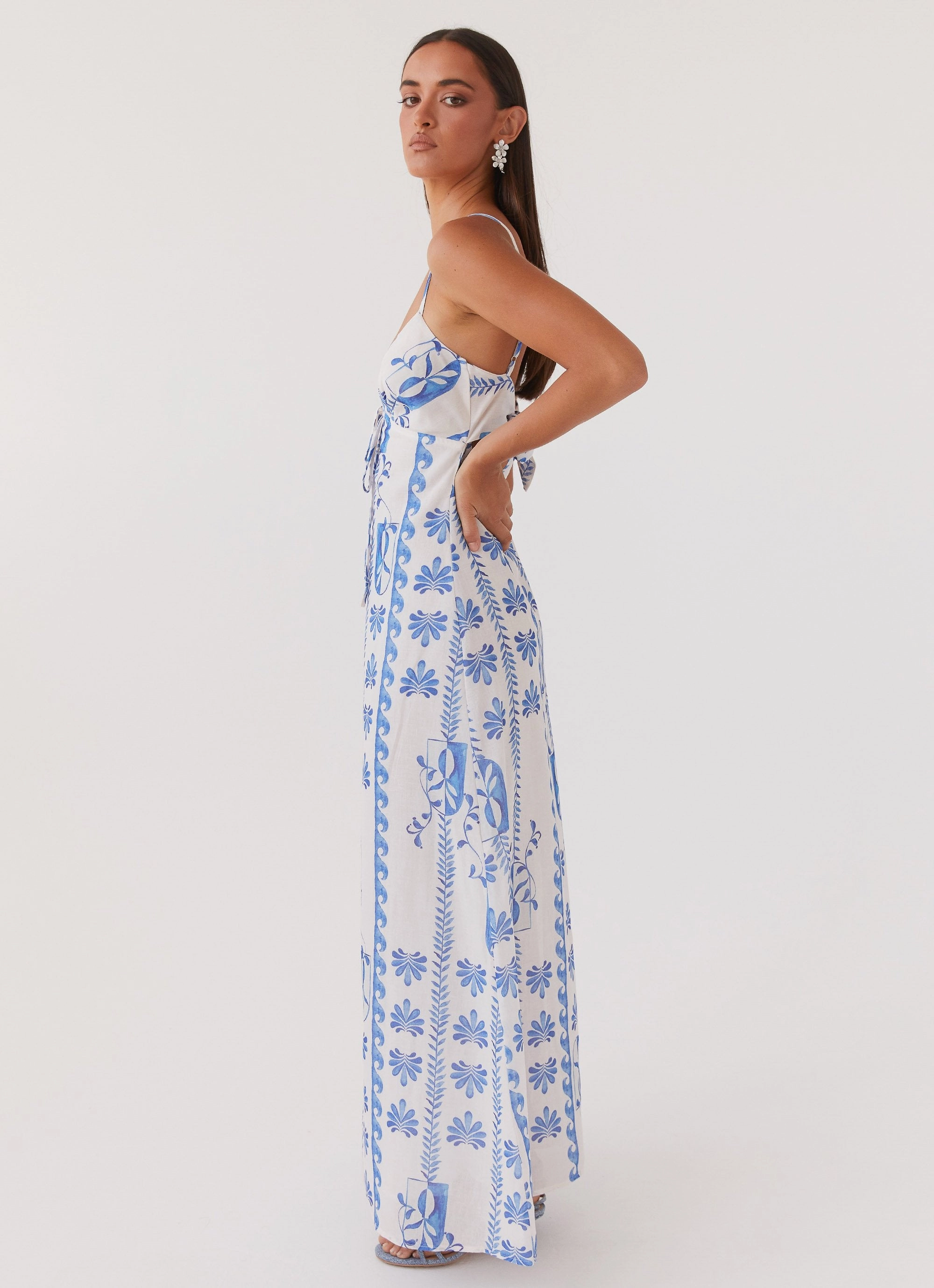 Flora Linen Maxi Dress - Floral Wave Flower Soft