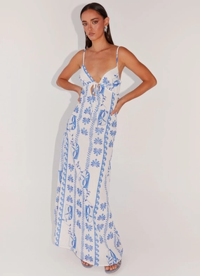 garden party Practical-Style Flora Linen Maxi Dress - Floral Wave