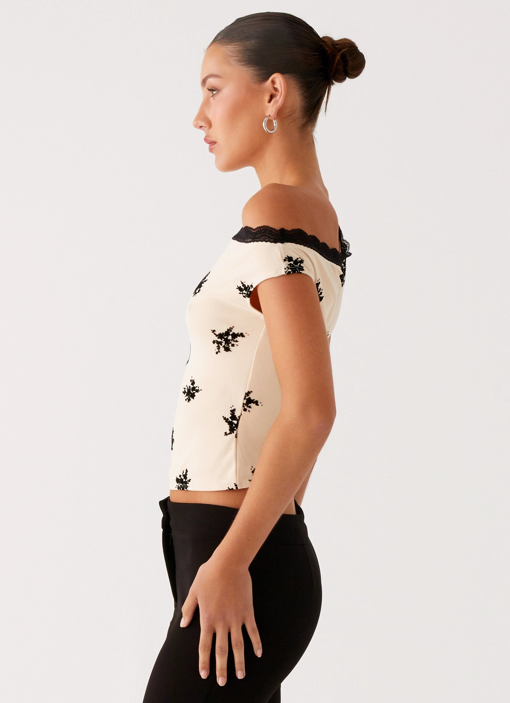 Tactile Soft Texture Blind Faith Flock One Shoulder Top - Cream