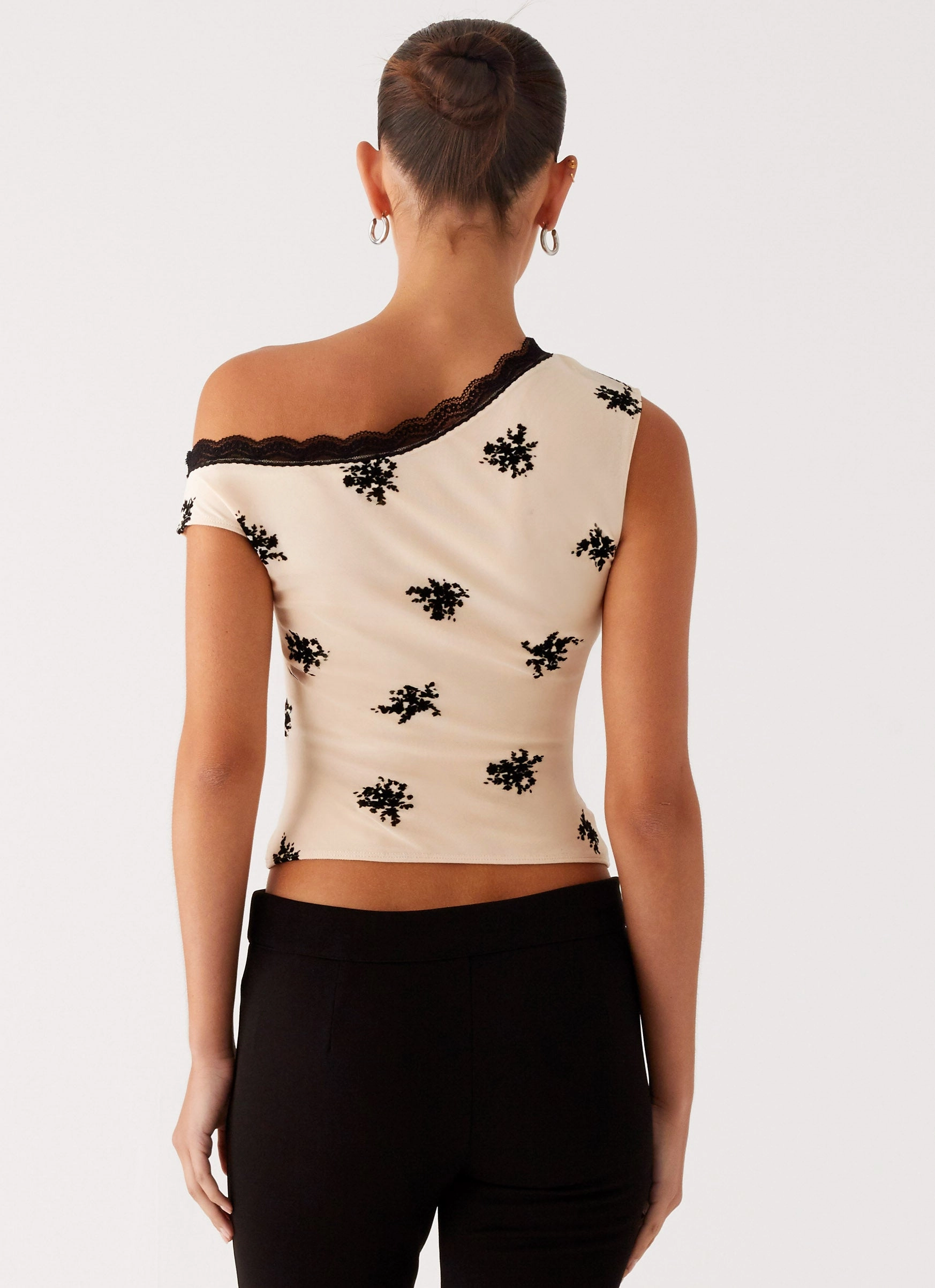 Textured Fabric Finish Blind Faith Flock One Shoulder Top - Cream