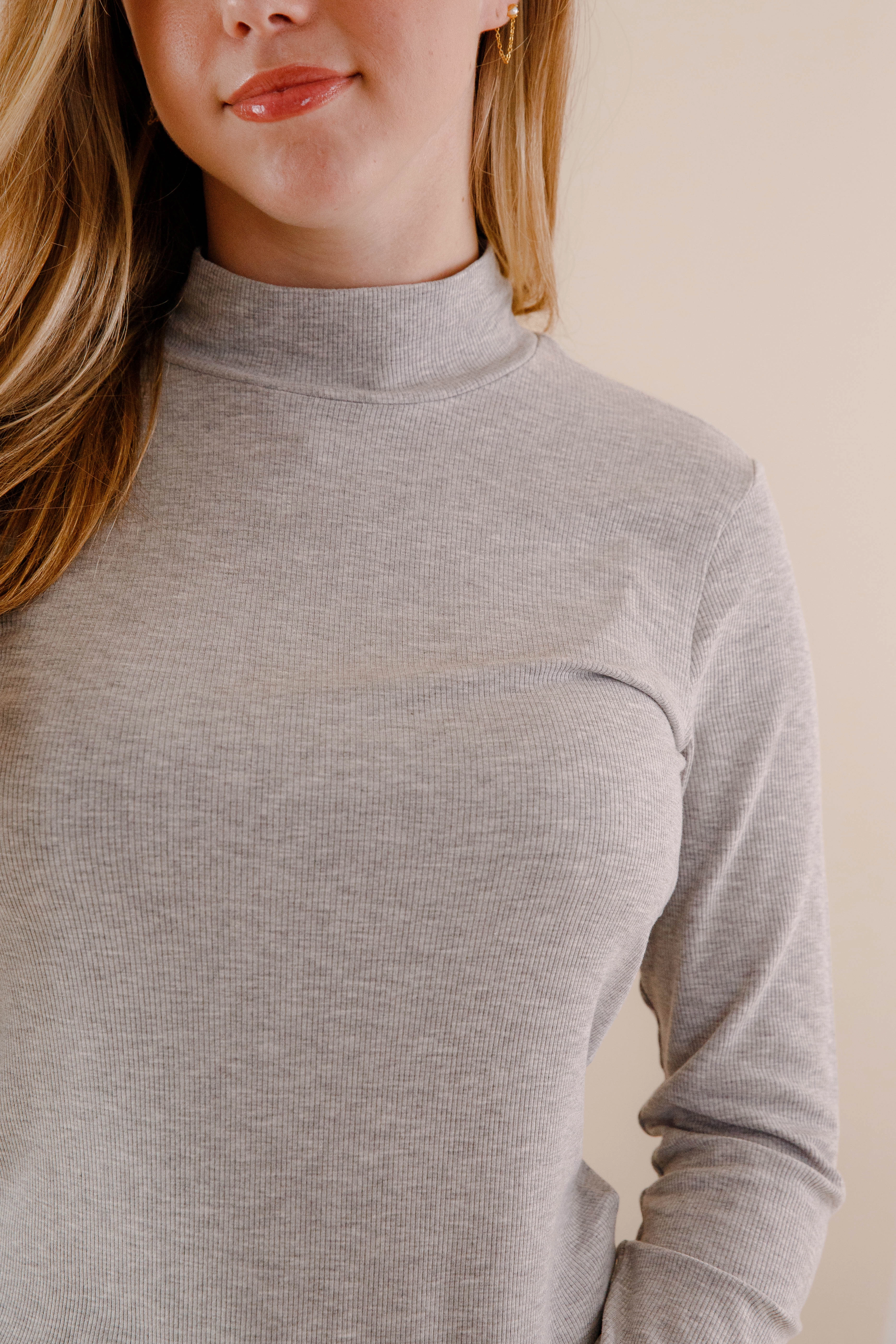 SolarReflectiveFinish Layered Placket Design There She Goes Again Ribbed Top-Heather Grey