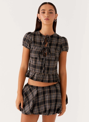 Breathable back panel Ripped design Lucia Mini Skirt - Brown Check
