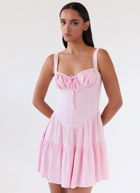 Lucie Linen Mini Dress - Pink Beadwork Balanced Tones