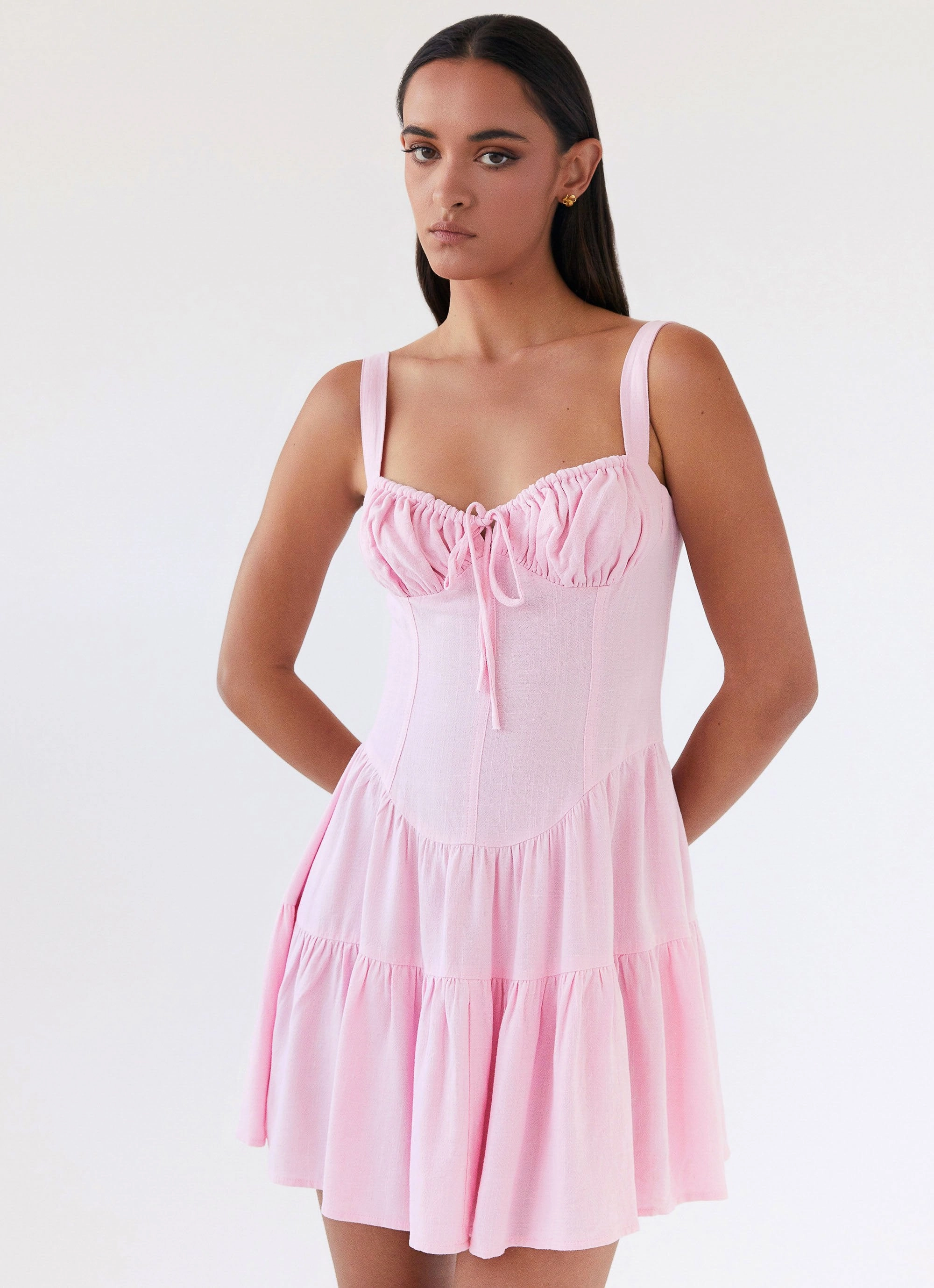 Lucie Linen Mini Dress - Pink Beadwork Balanced Tones