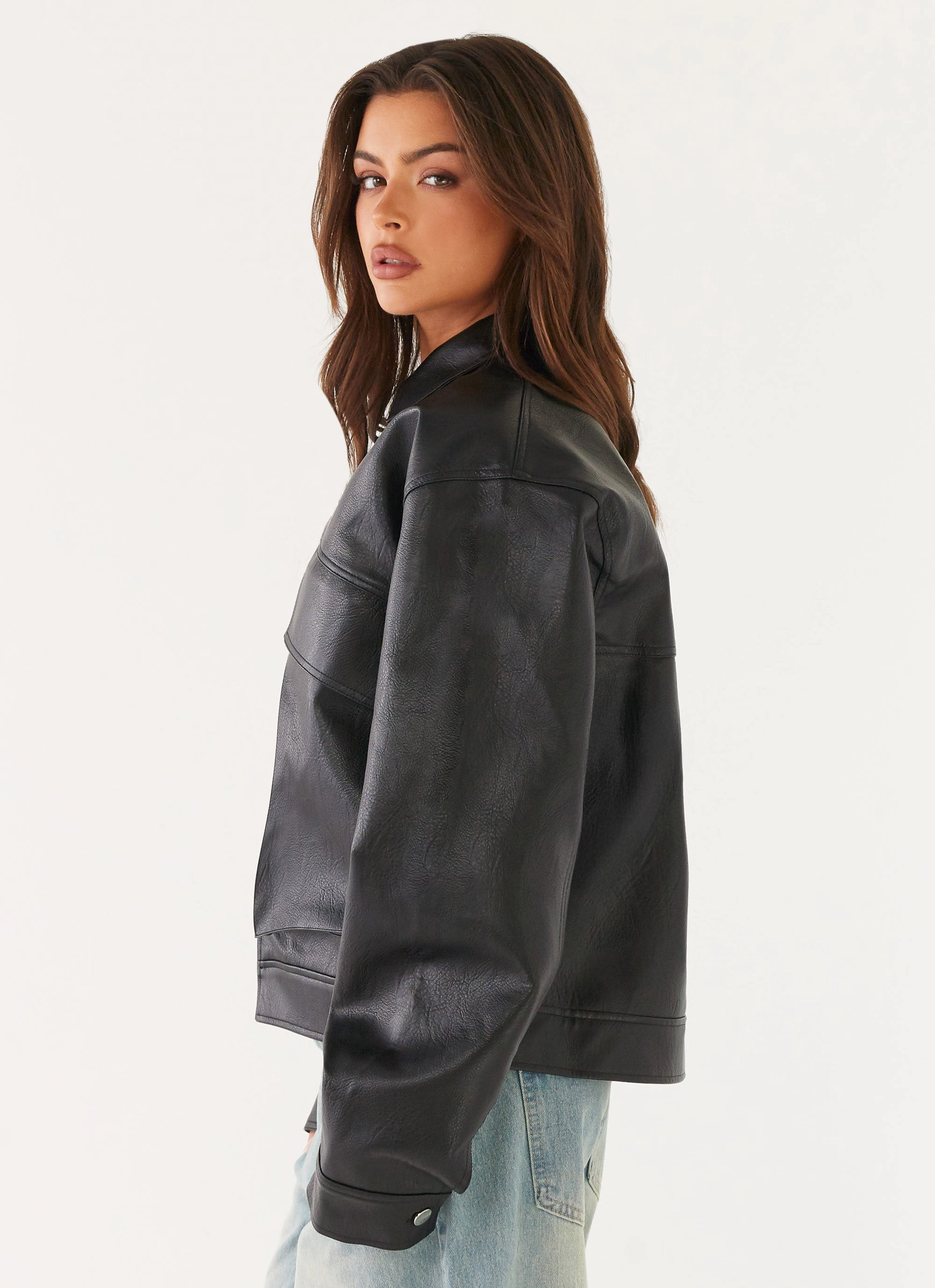 Low Profile Insulation Lula Faux Leather Bomber Jacket - Black