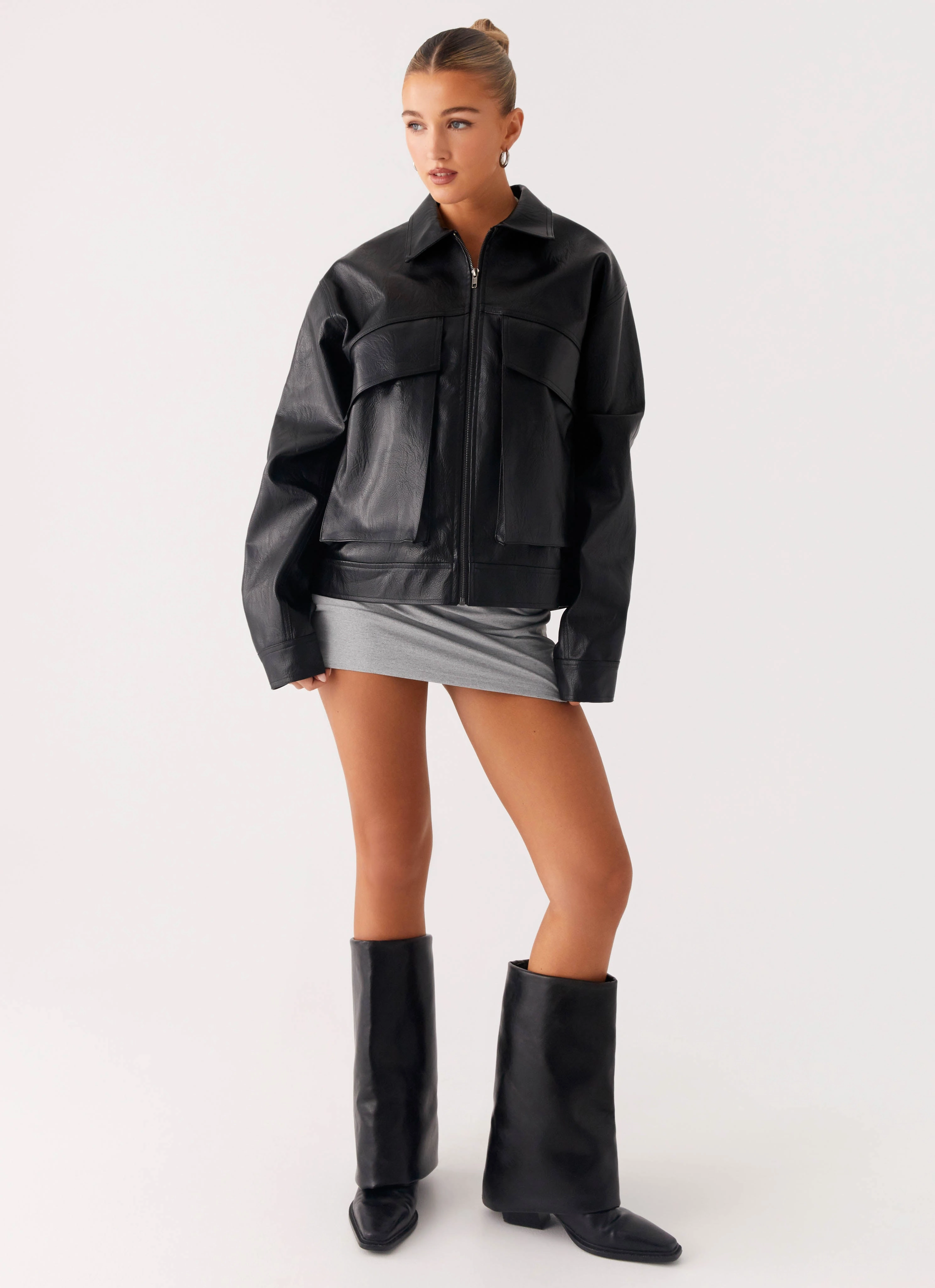 Lula Tassle Faux Leather Bomber Jacket - Black Packable design