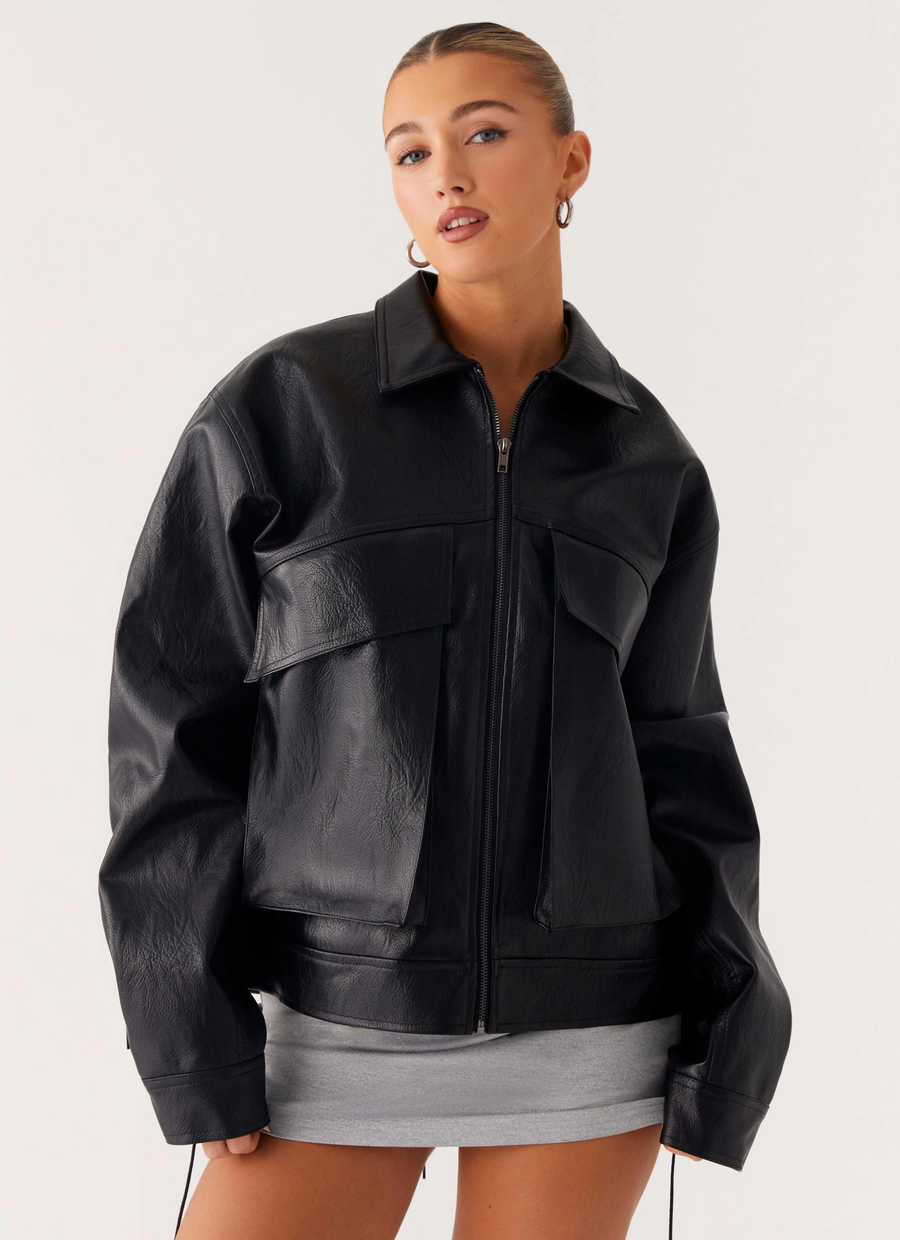 DoubleStitchSeams Lula Tassle Faux Leather Bomber Jacket - Black