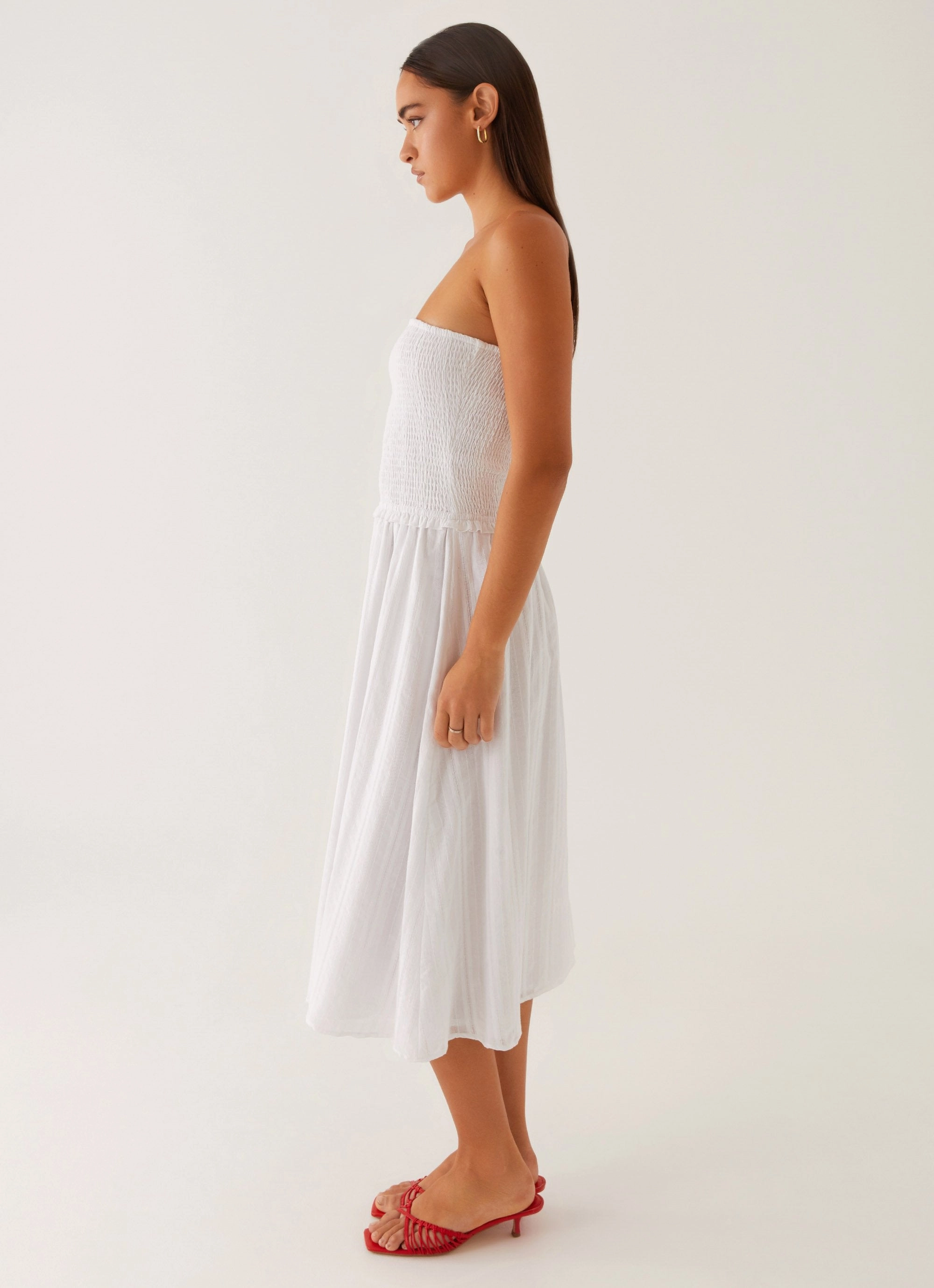Luxe Mood Lulie Shirres Midi Dress - Ivory