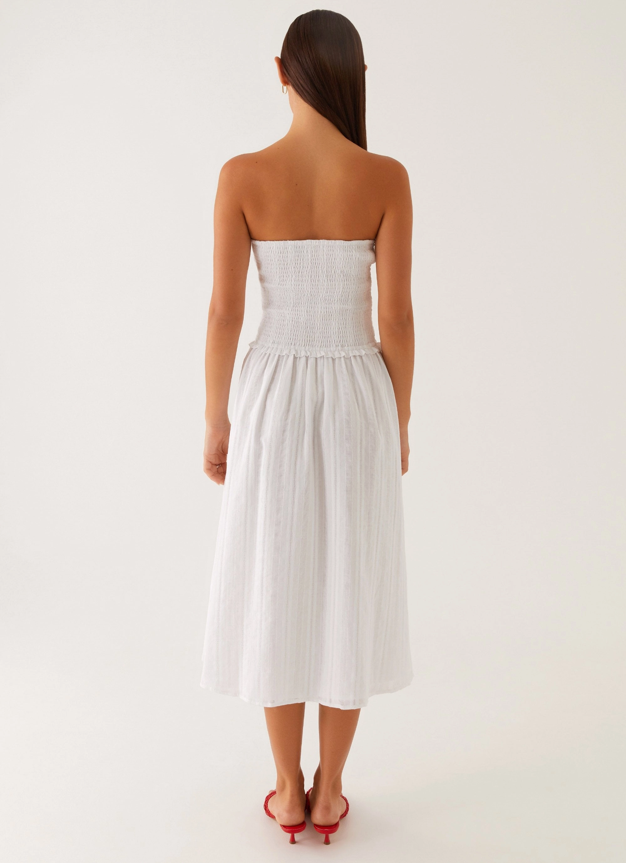 Flexible Style Pleat-Front Lulie Shirres Midi Dress - Ivory