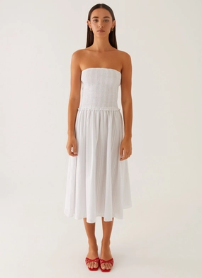 Wide Swing Rural Charm Lulie Shirres Midi Dress - Ivory