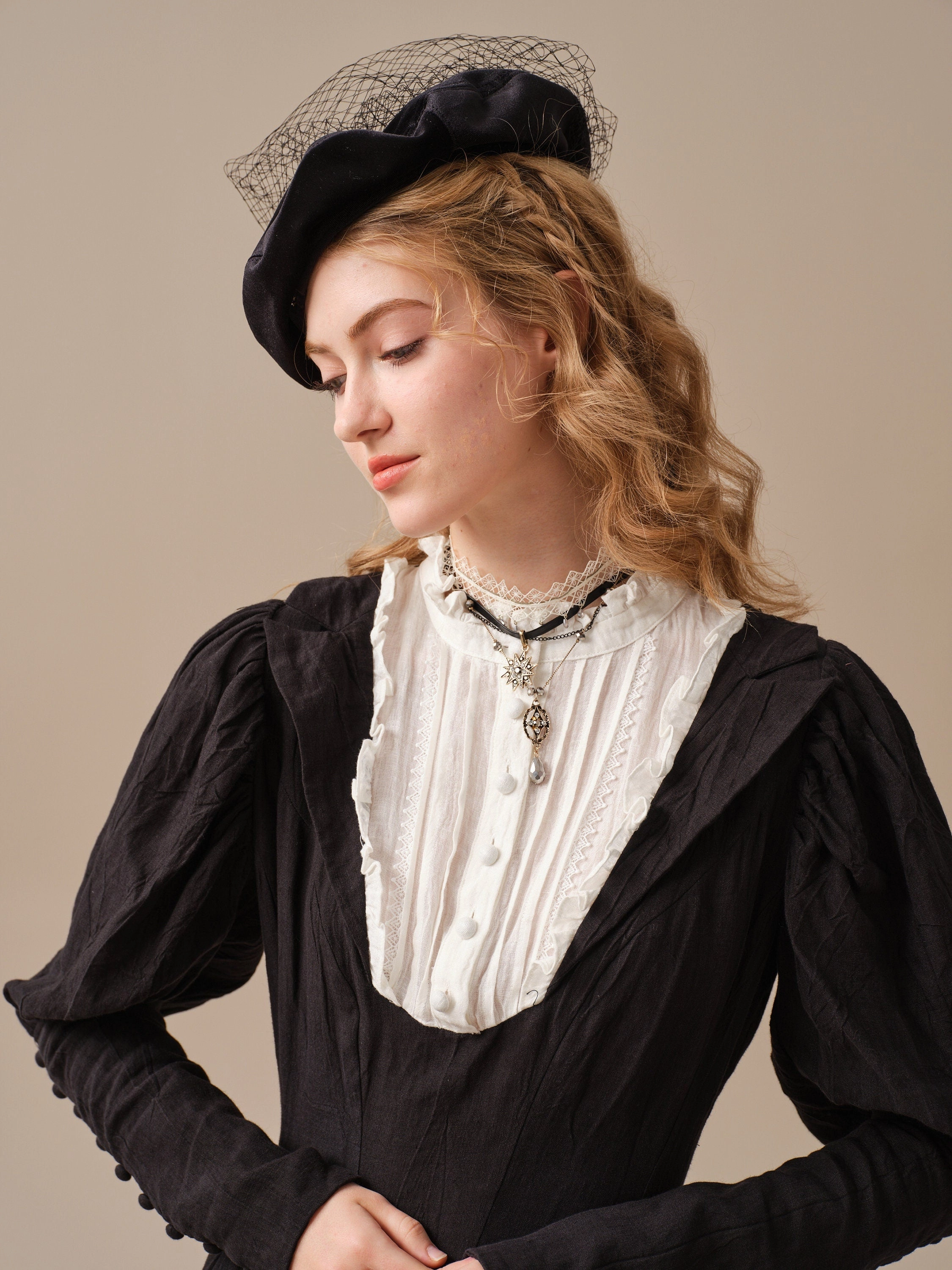 Non Restrictive Cut Luna 19 | 100% linen pintucked black dress