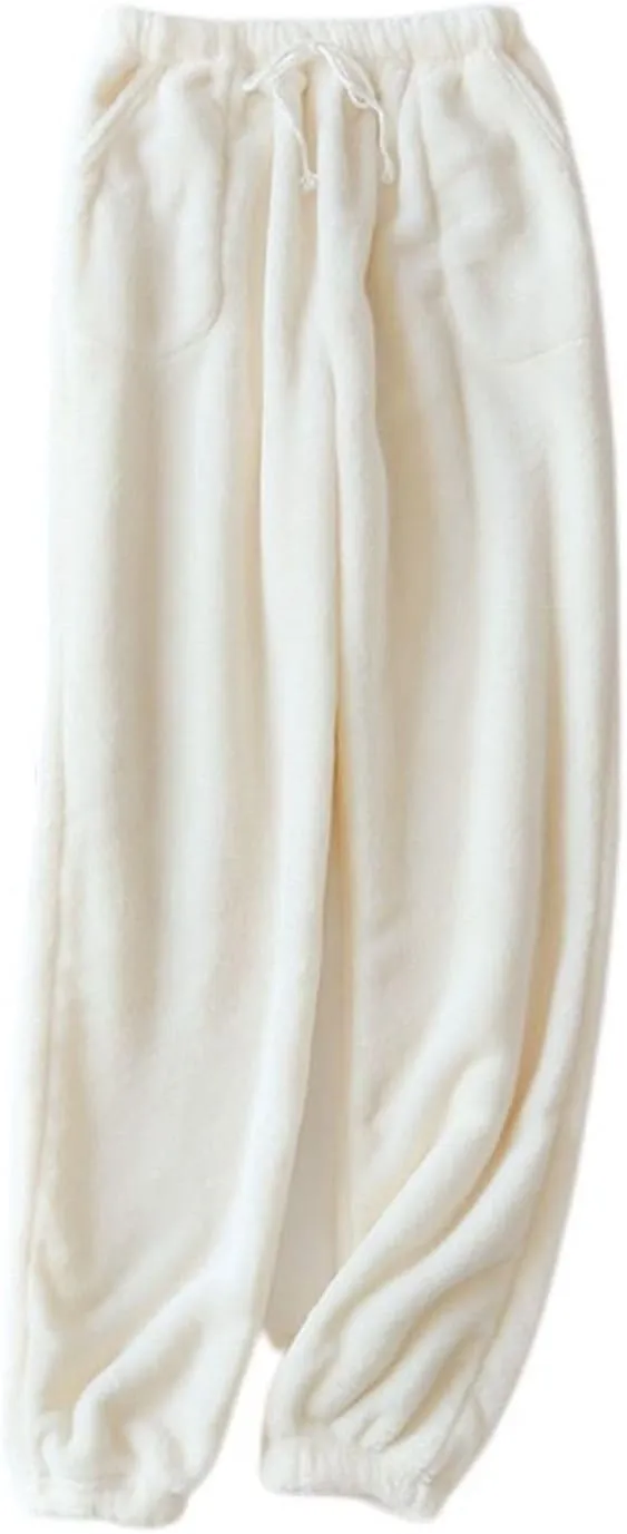Lu's Chic Women's Long Plush Pajama Pants Cute Baggy Fluffy Sweatpants Warm Comfy Trendy Casual Loose Fit Winter Loungewear