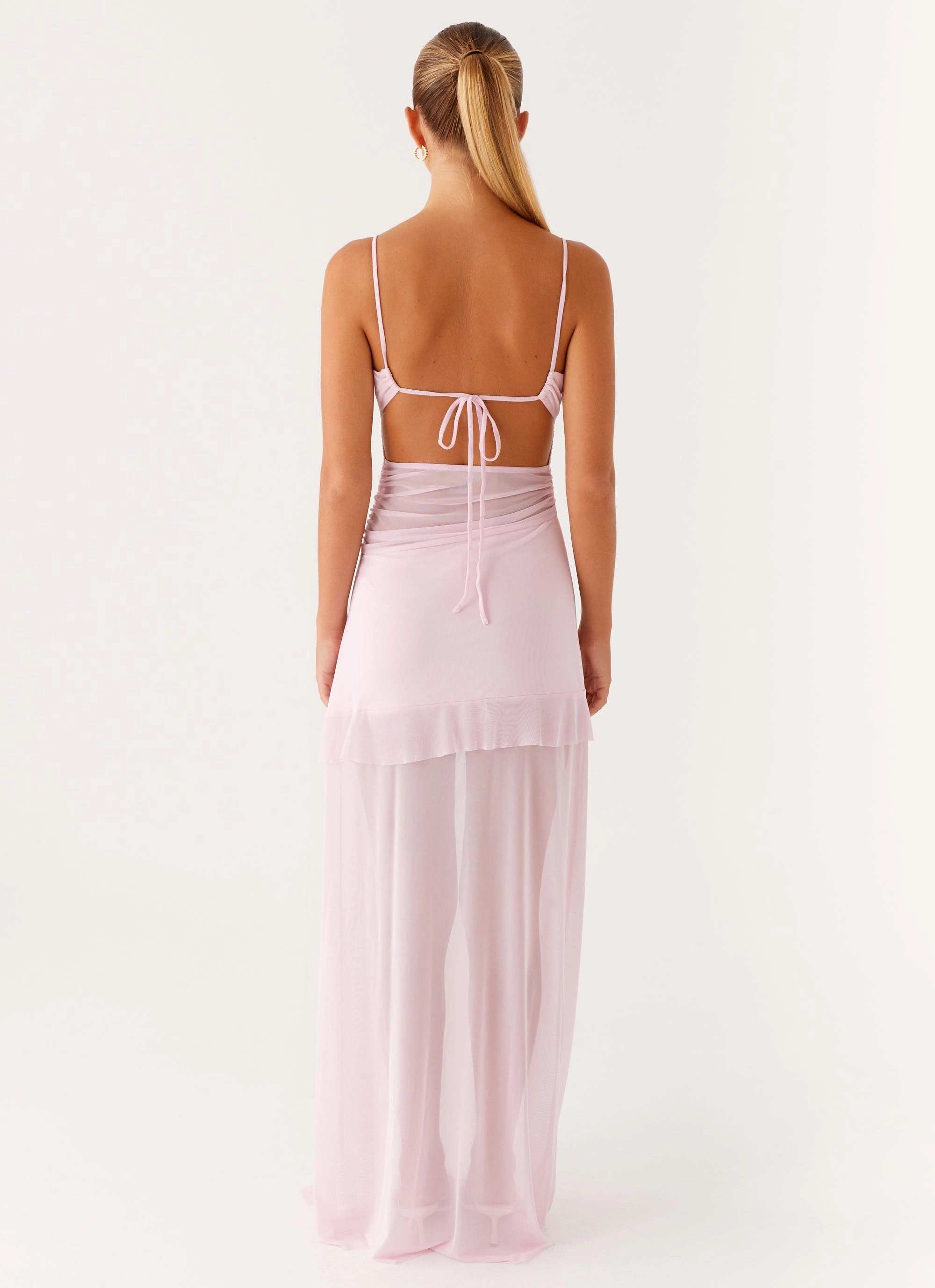 Jenni Ruffle Maxi Dress - Pink Shiny-Lining