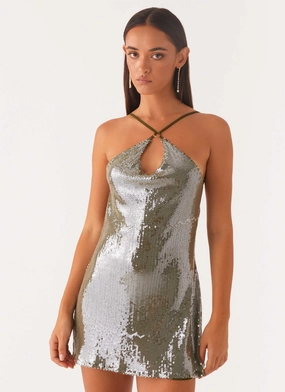 Radiant Energy Cowl Back Mini Dress - Olive Coffee Break Flow Line