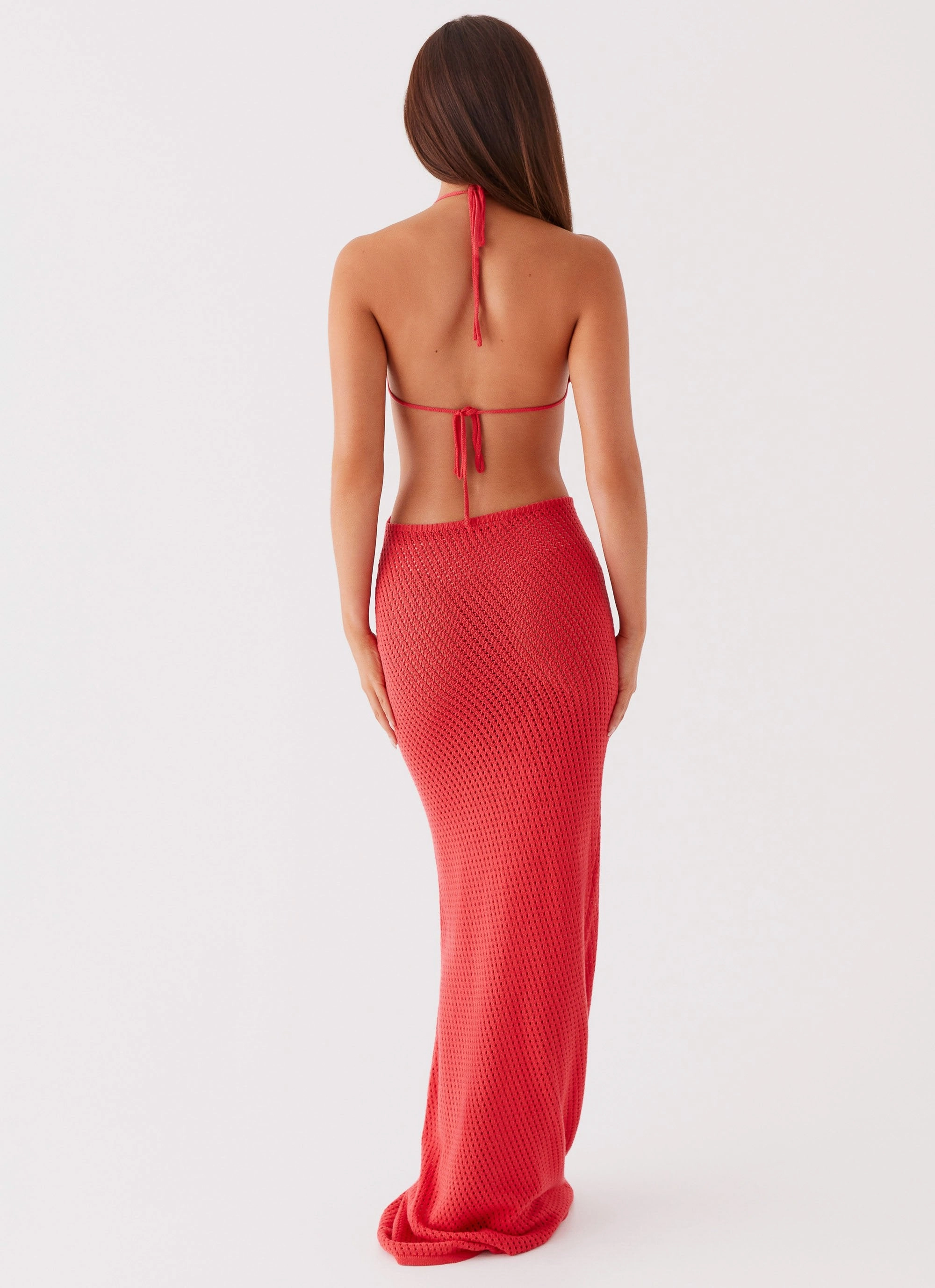 Airy Base Light Elegance Caicos Crochet Maxi Dress - Red