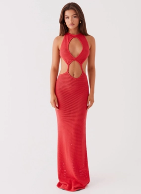 Front-Slit Caicos Crochet Maxi Dress - Red