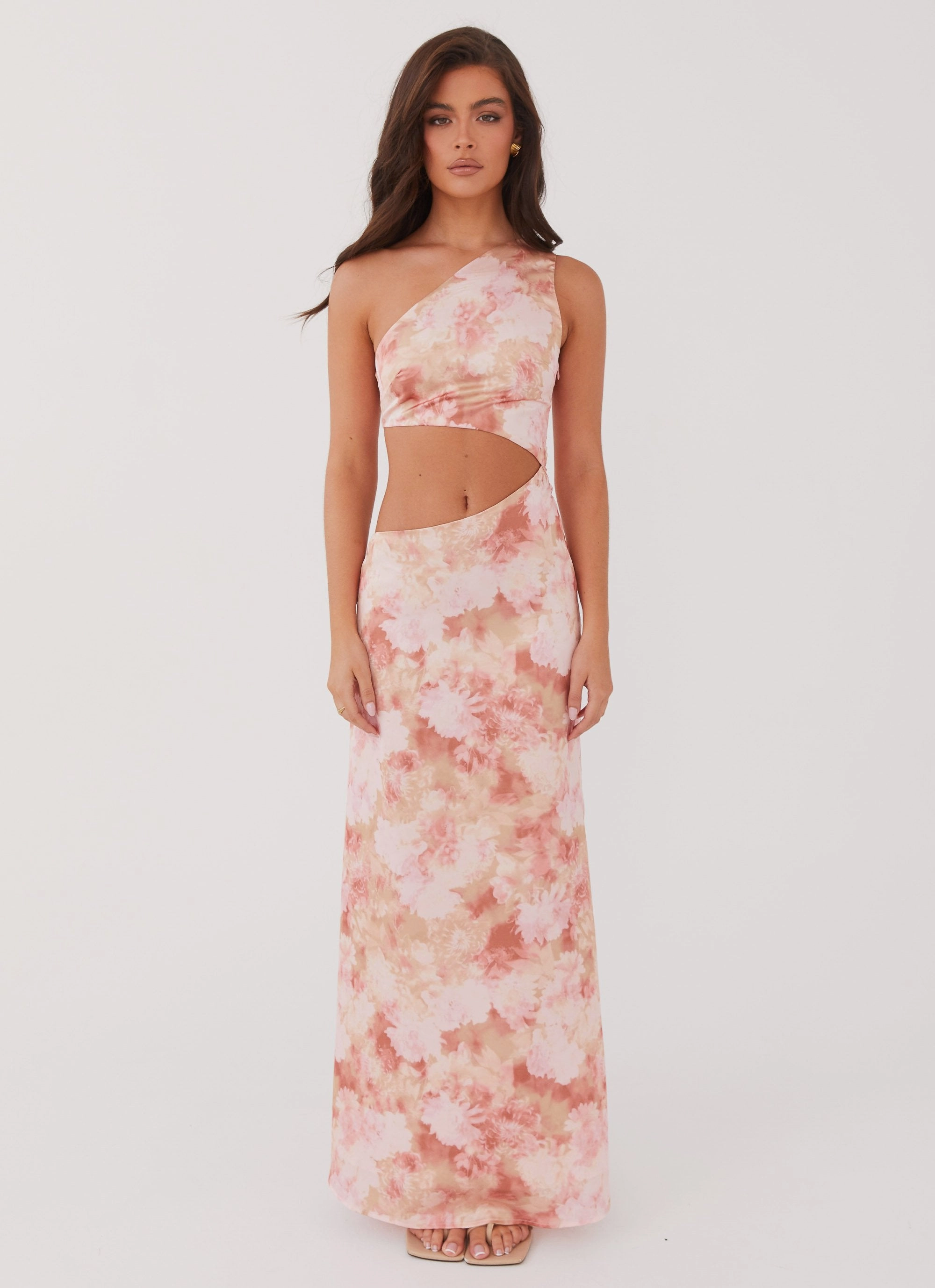 Krista One Shoulder Maxi Dress - Flower Garden Quiet Sweet ComfortFitDesign