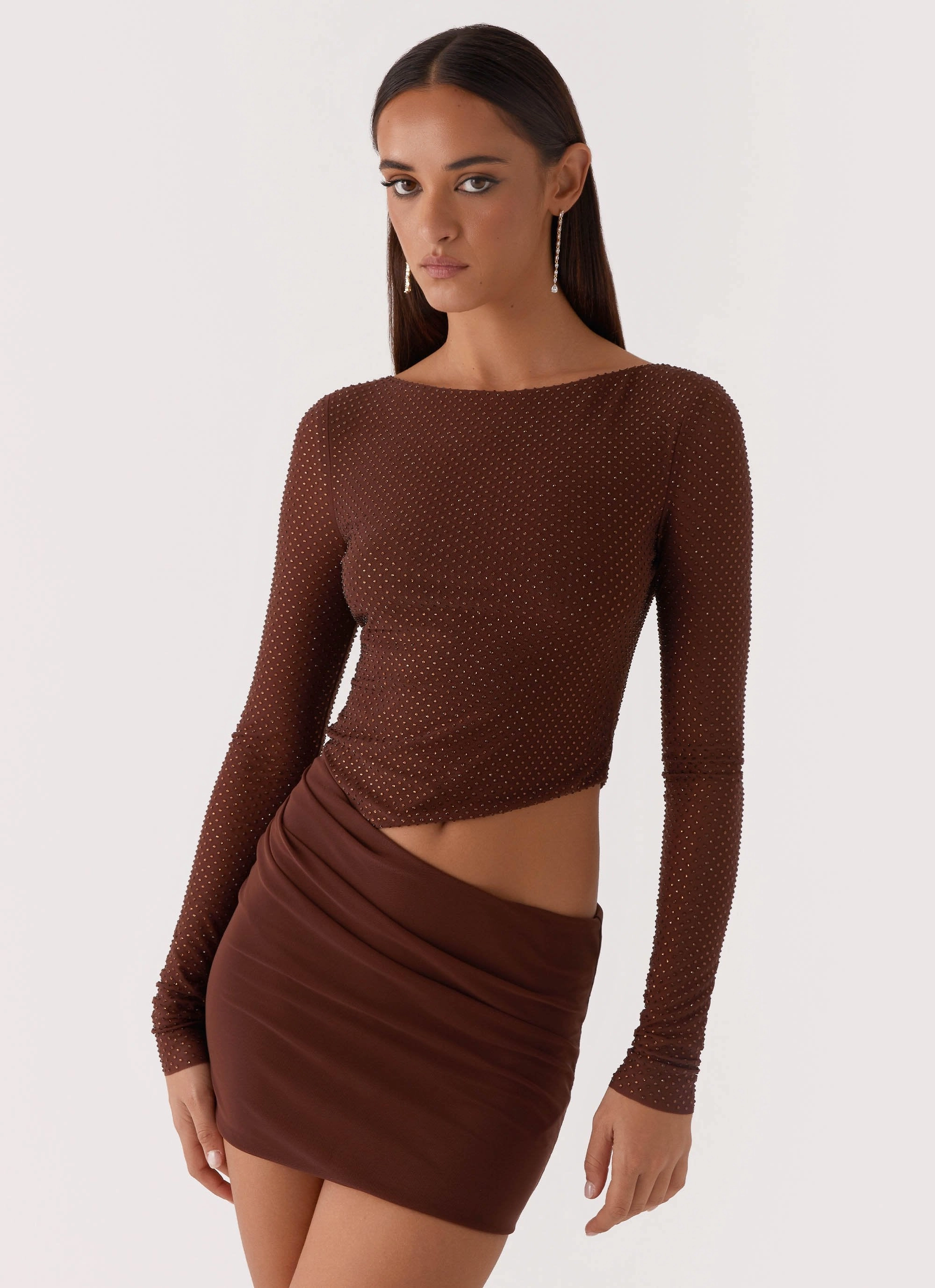 Celebration Wear Catch The Night Sequin Mini Dress - Chocolate