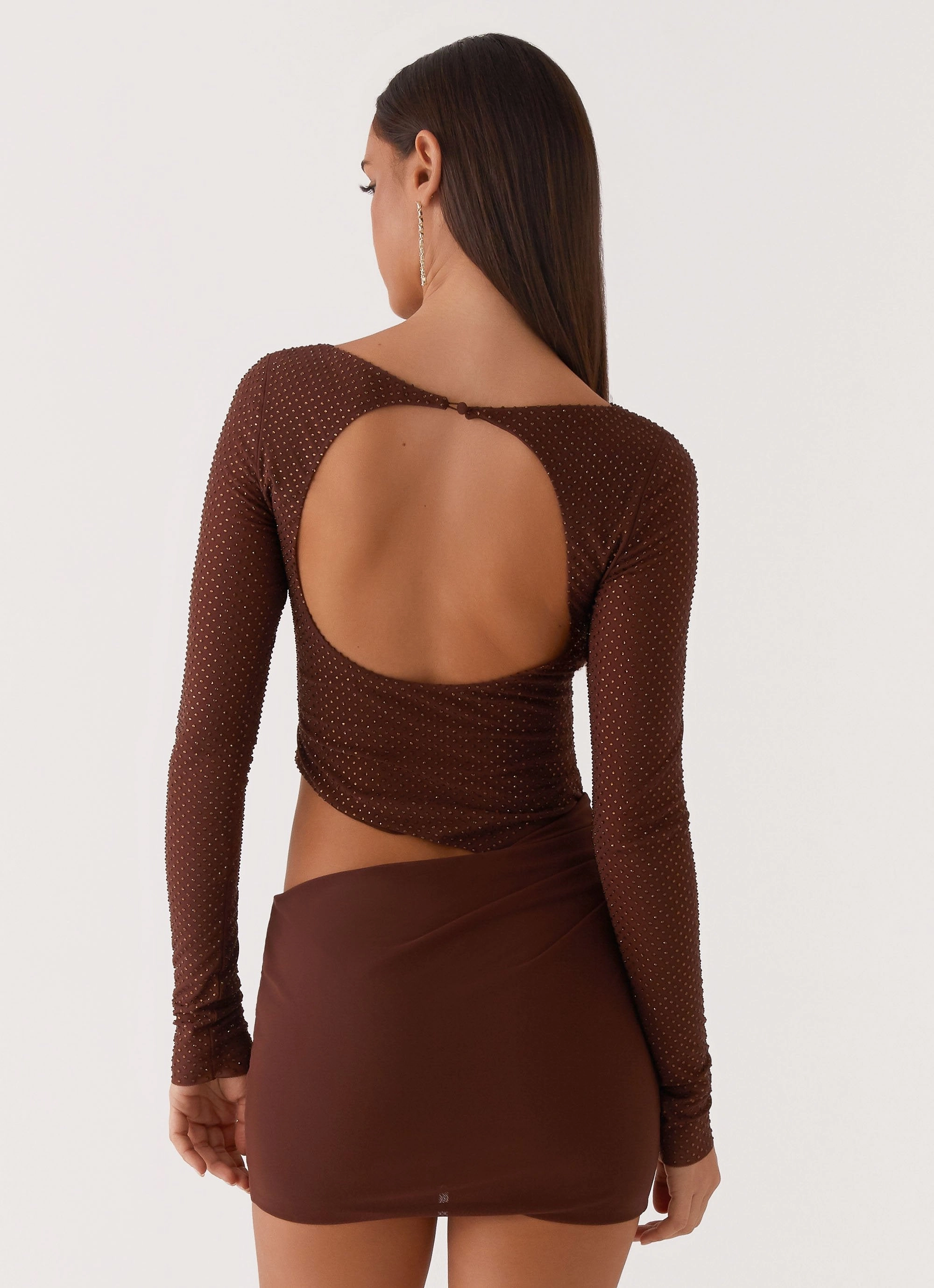 Office Casual Catch The Night Sequin Mini Dress - Chocolate
