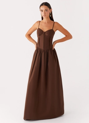 Clean Structure Layered Volume Cerys Maxi Dress - Chocolate