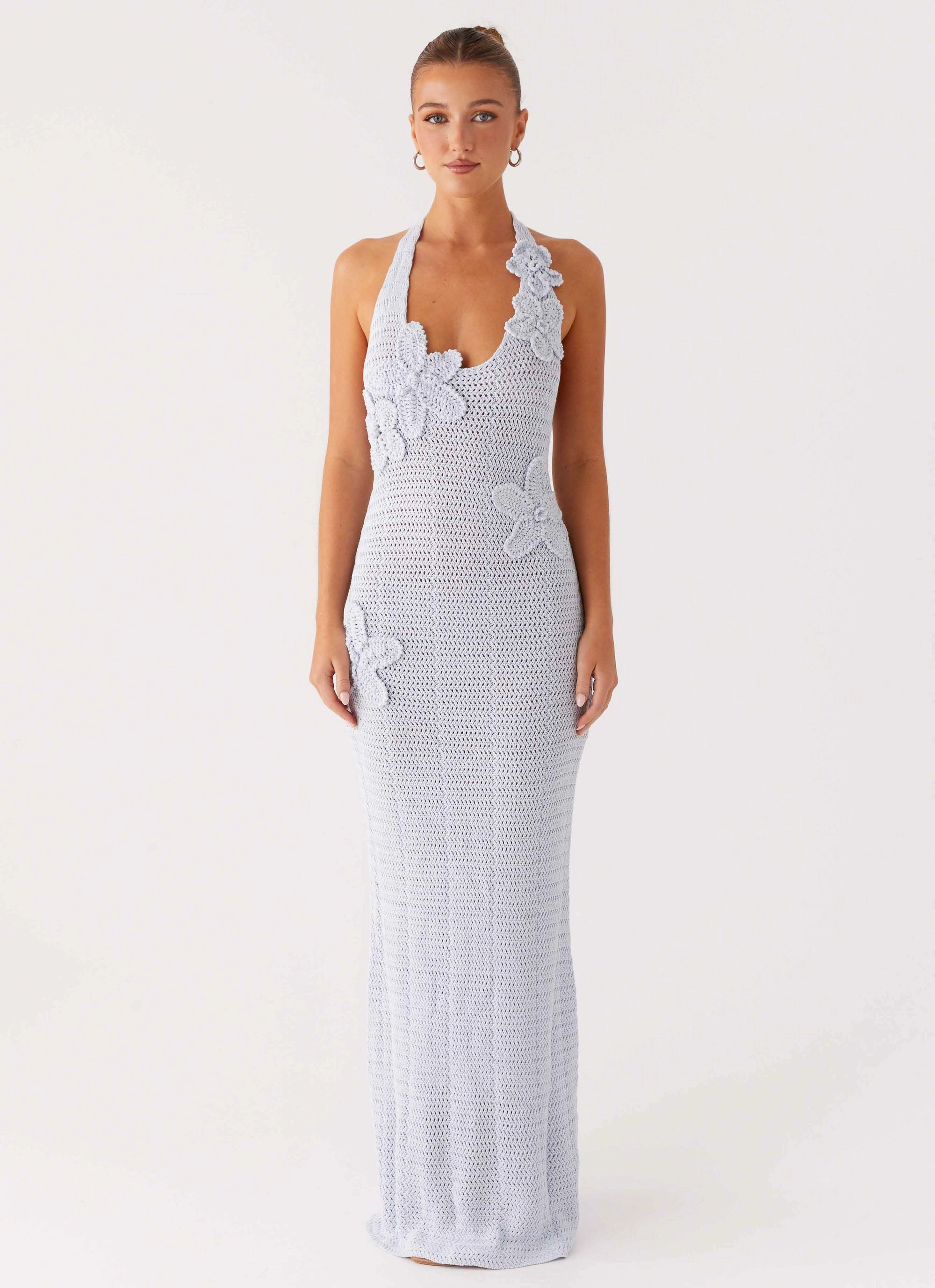 Novalee Flower Crochet Maxi Dress - Blue Minimal Aesthetic