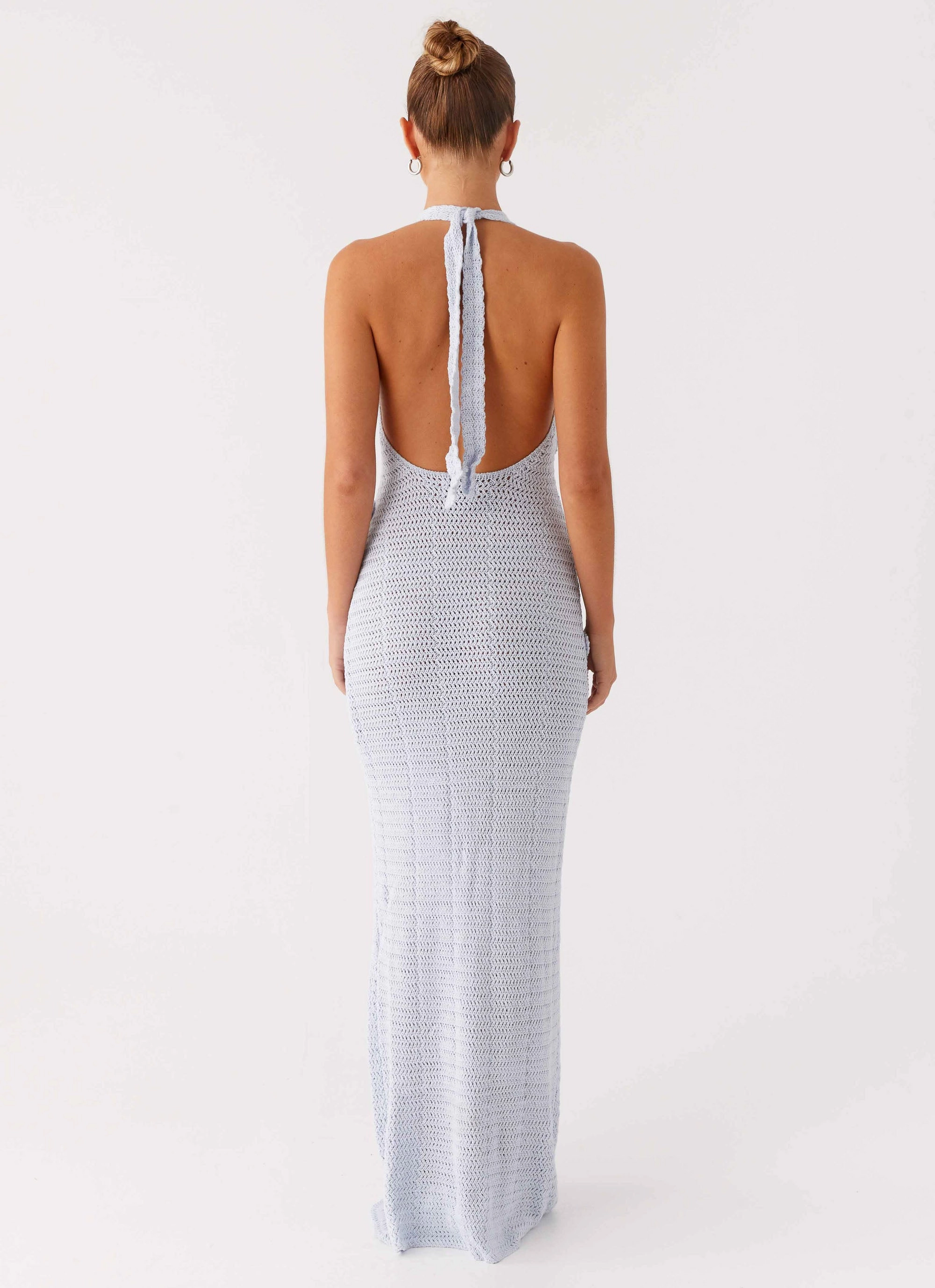 Vintage Style Bloom Zone Novalee Flower Crochet Maxi Dress - Blue