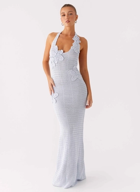 Neutral Mood Novalee Flower Crochet Maxi Dress - Blue