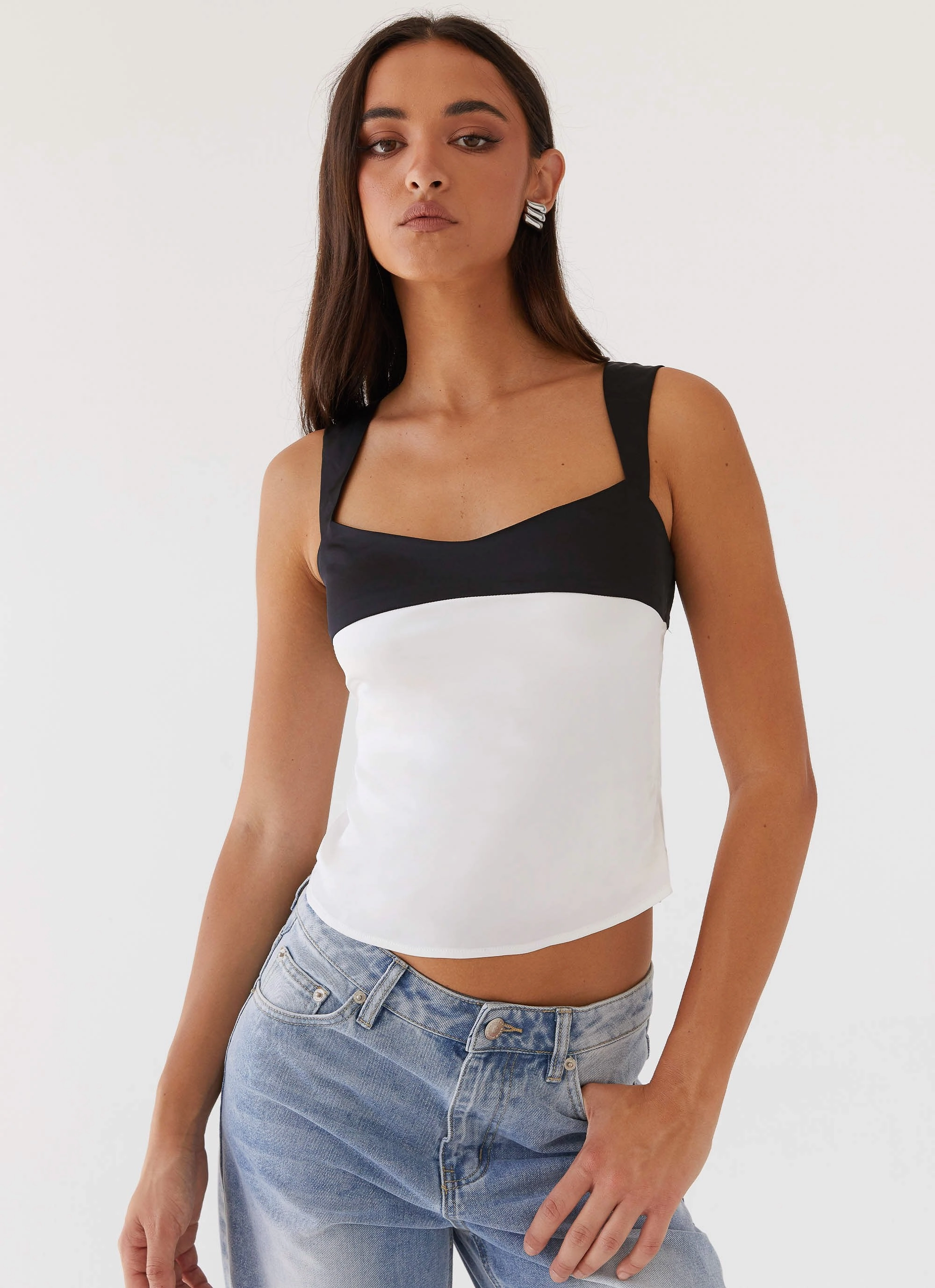 Durable Reinforced Hem Stain Repellent Coating Lylah Satin Top - Noir Pearl