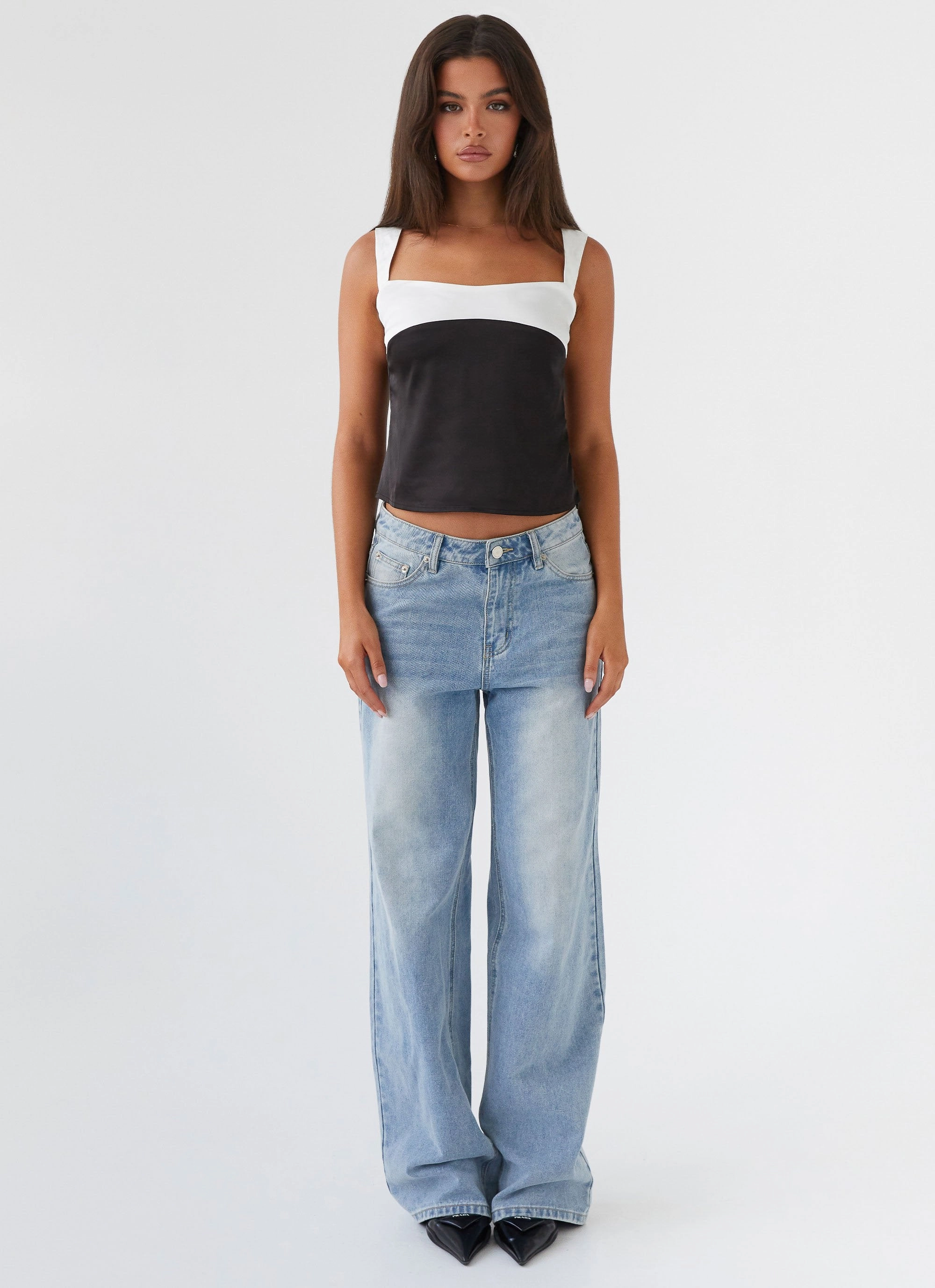 Drop Shoulder Lylah Satin Top - Onyx