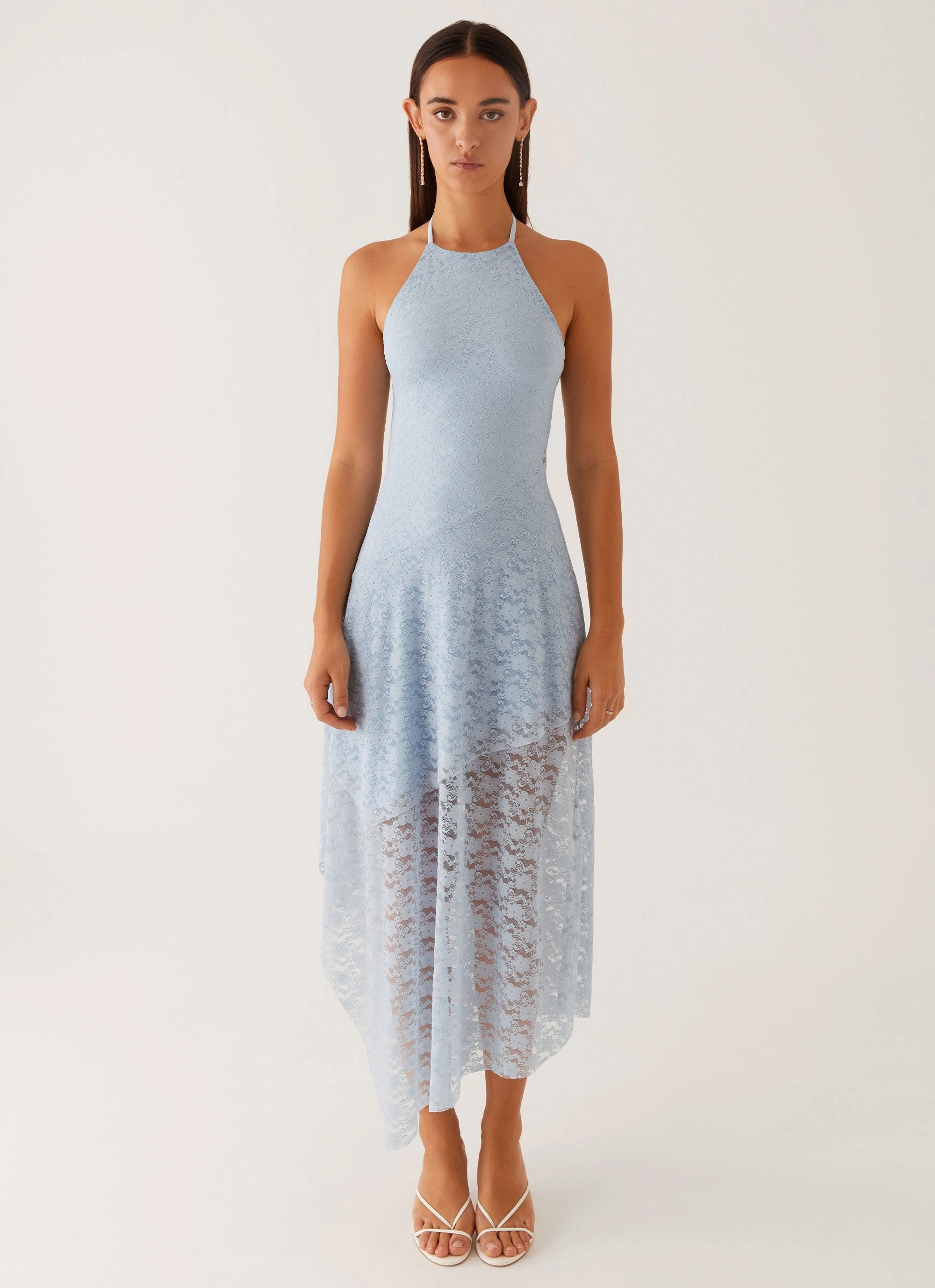 Lyndal Lace Midi Dress - Blue Cozy Drape Mid Season