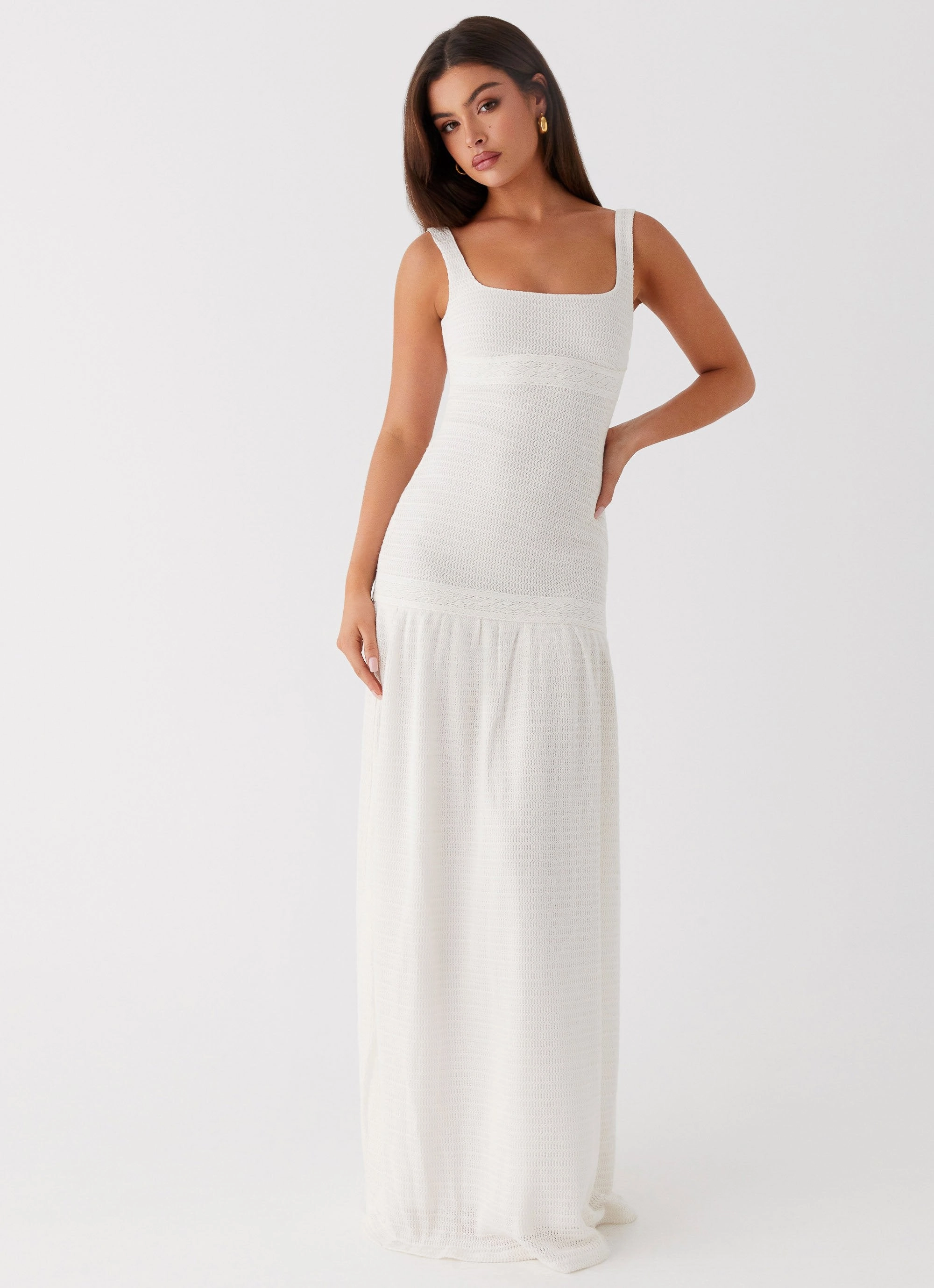 Comfort waistband Functional Style Lyrical Maxi Dress - Ivory