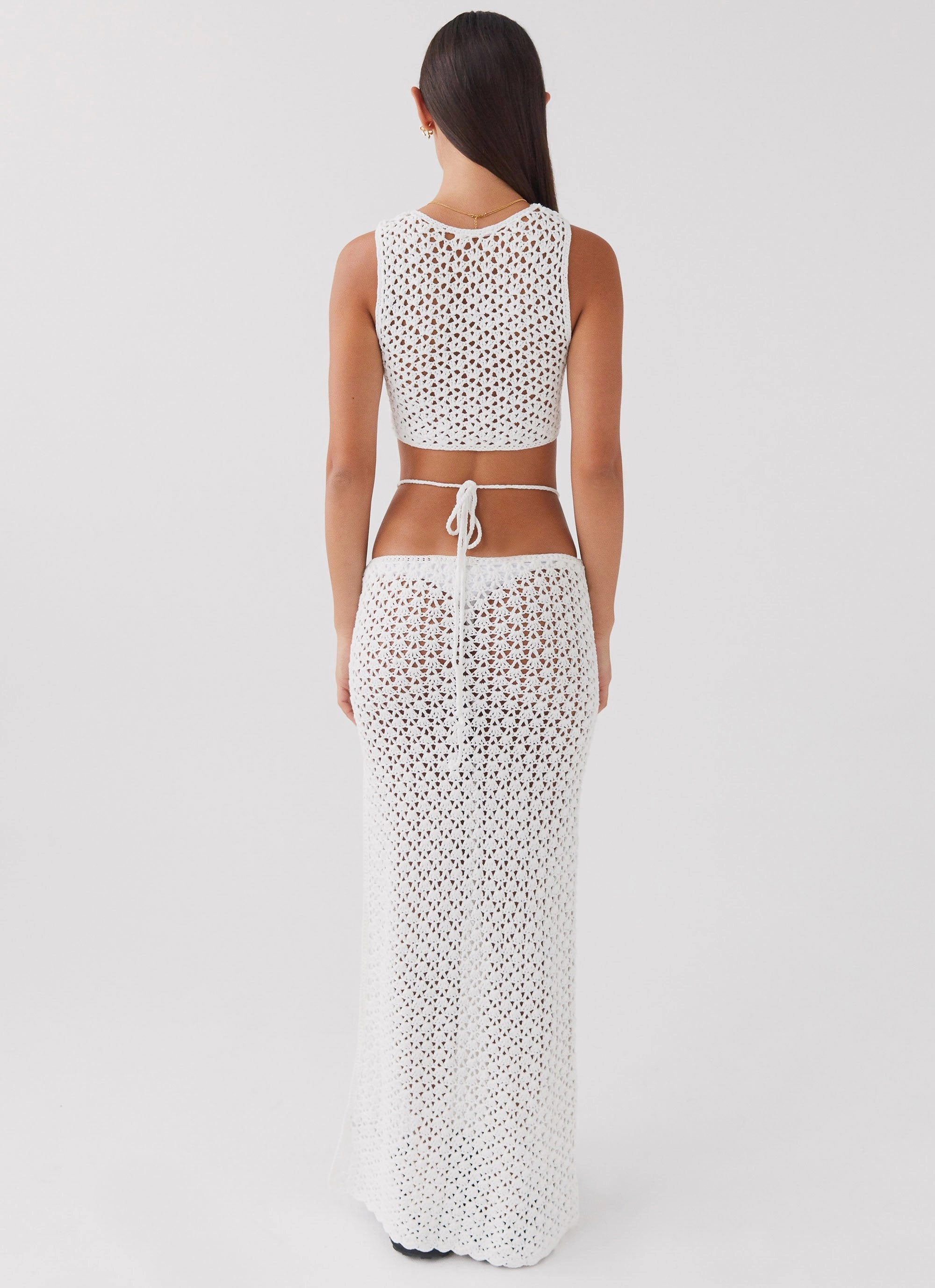 Mabel Bay Crochet Maxi Skirt - White HighNeckDesign WaterResistantFabric
