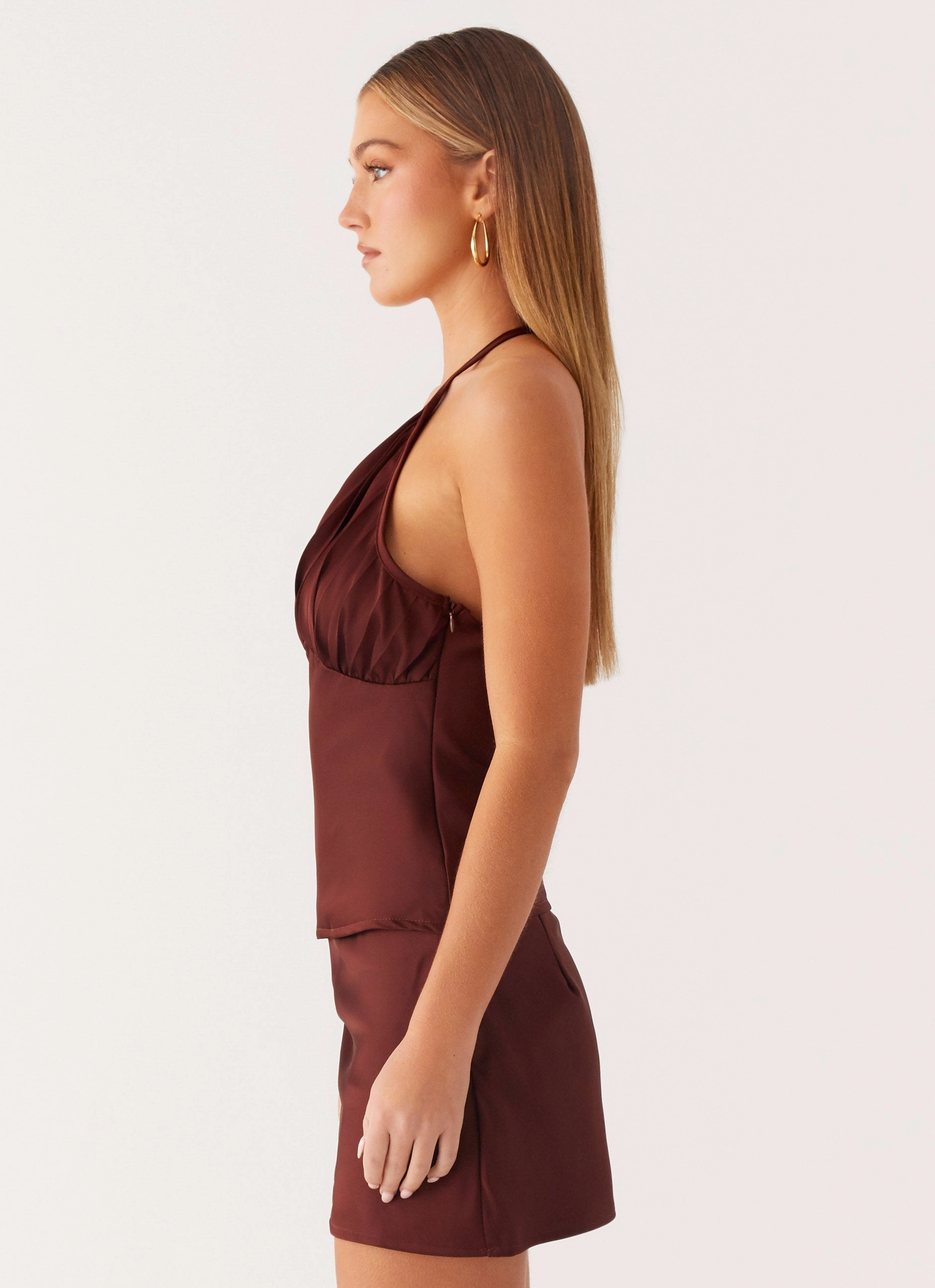 Mabel Halter Top - Chocolate Stretchy Top