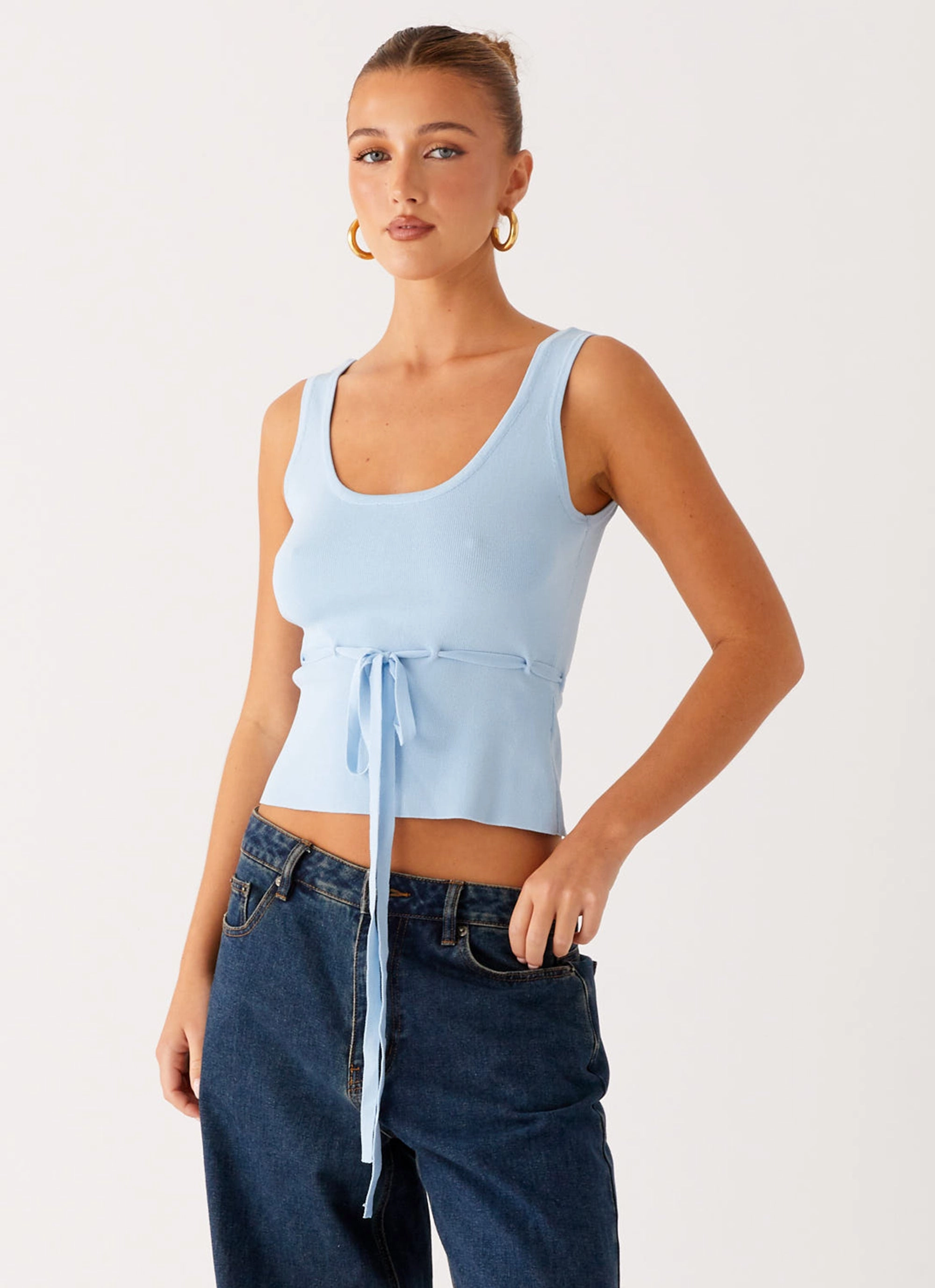 Macall Knit Tank - Blue Stain Repellent Coating Drop Shoulder Cut