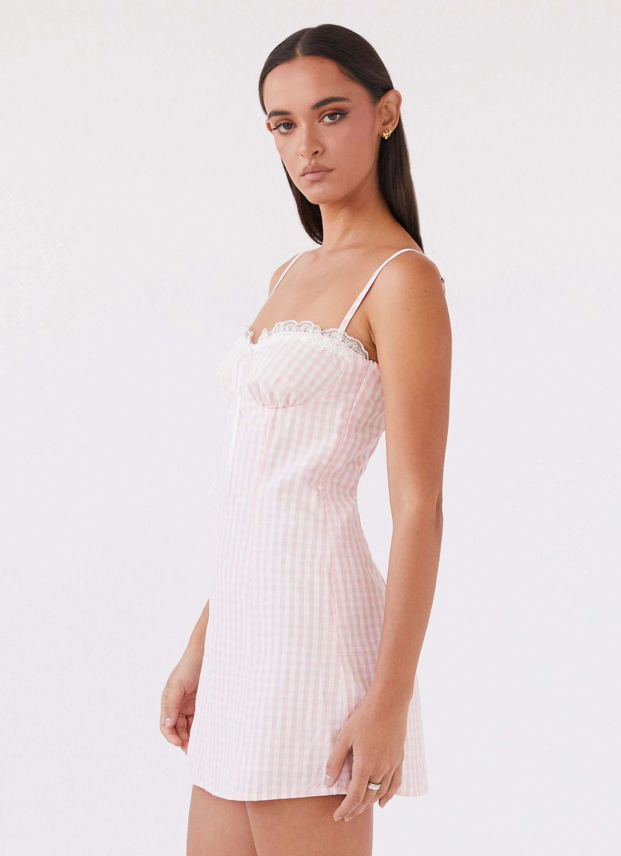 Bellissima Bustier Mini Dress - Pink Gingham Timeless Energy Comfy Look