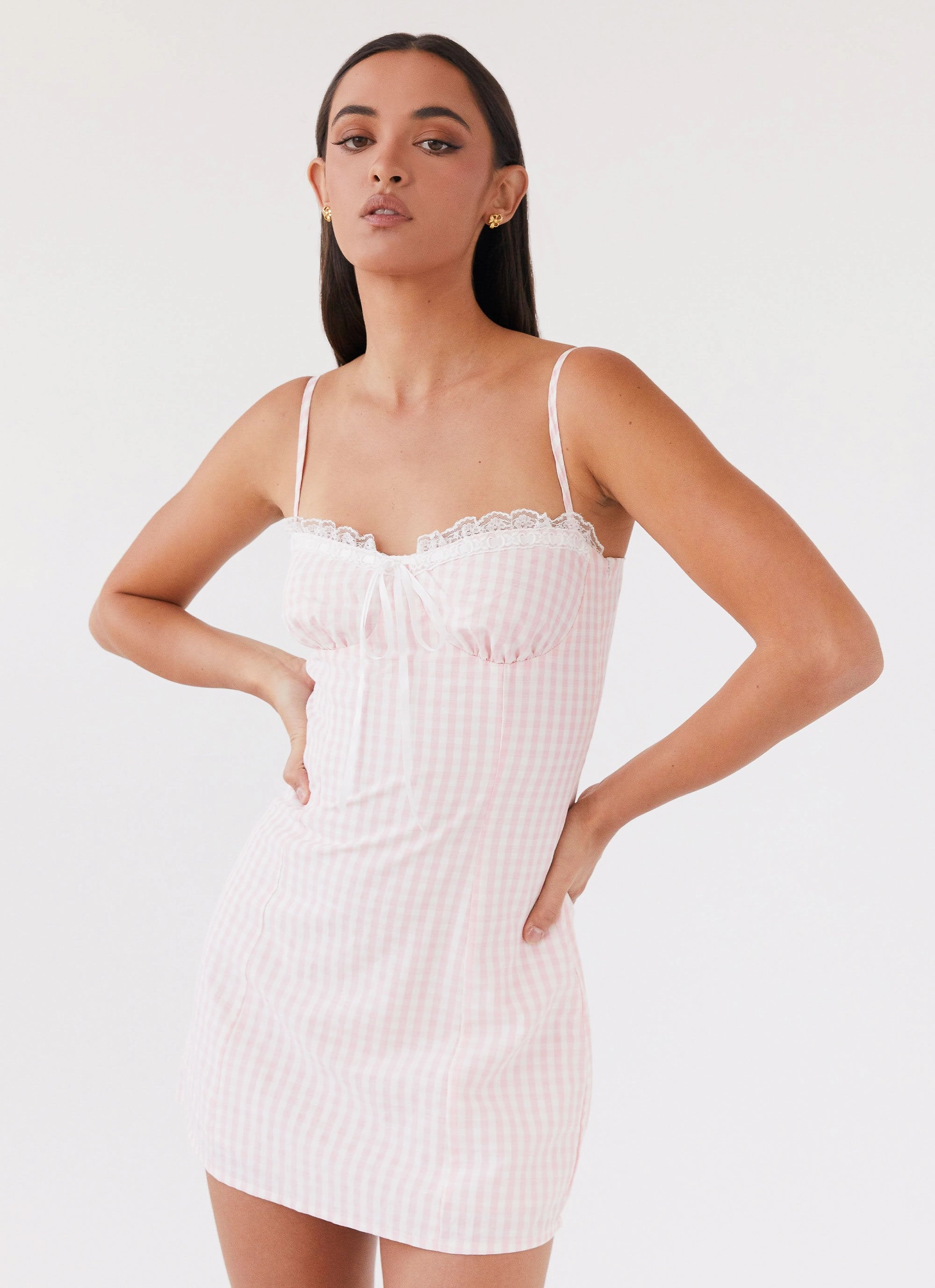 Smart and Stylish Versatile Look Bellissima Bustier Mini Dress - Pink Gingham