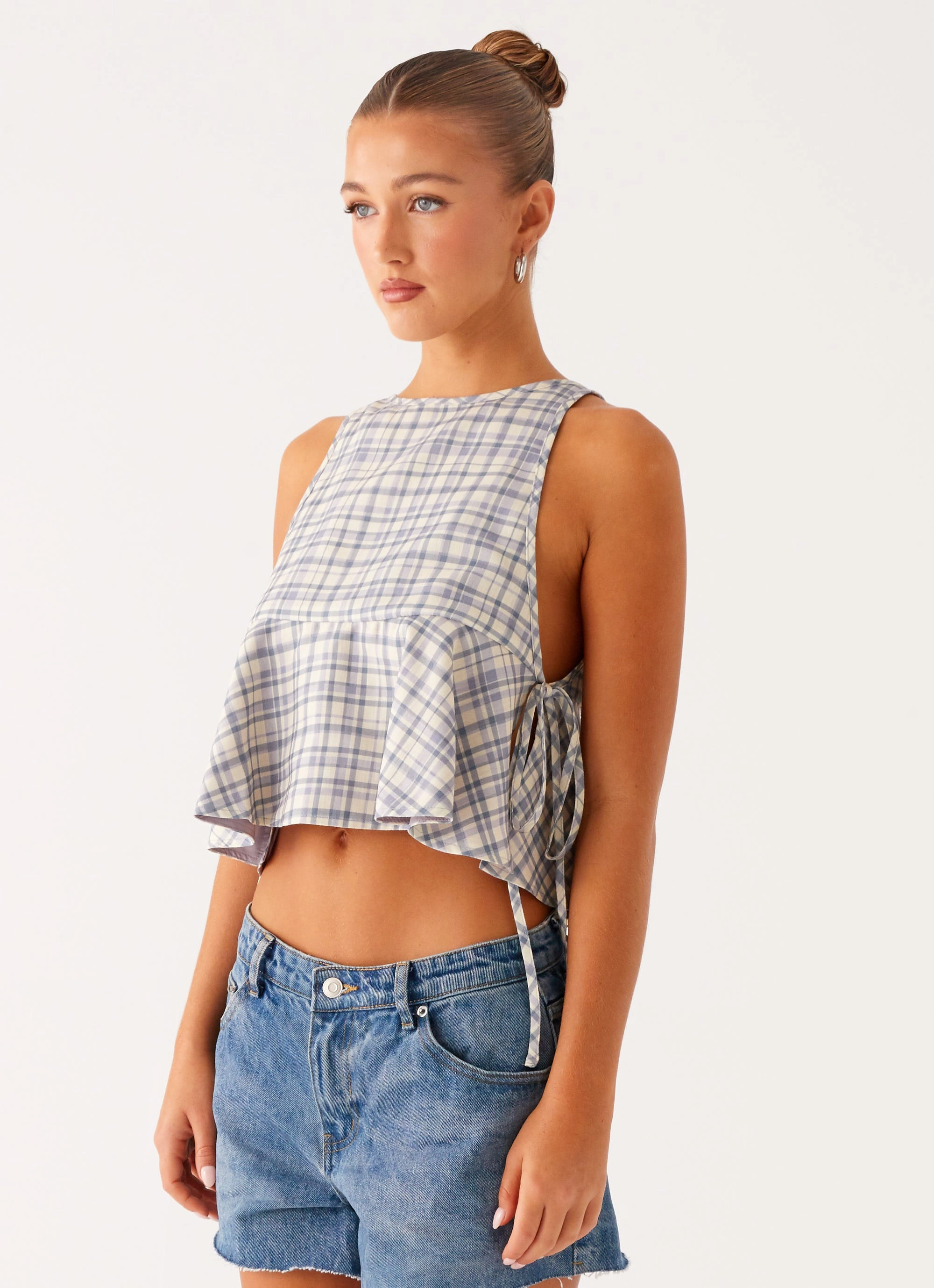 Flexible Ribbing Osborne Halter Top - Check
