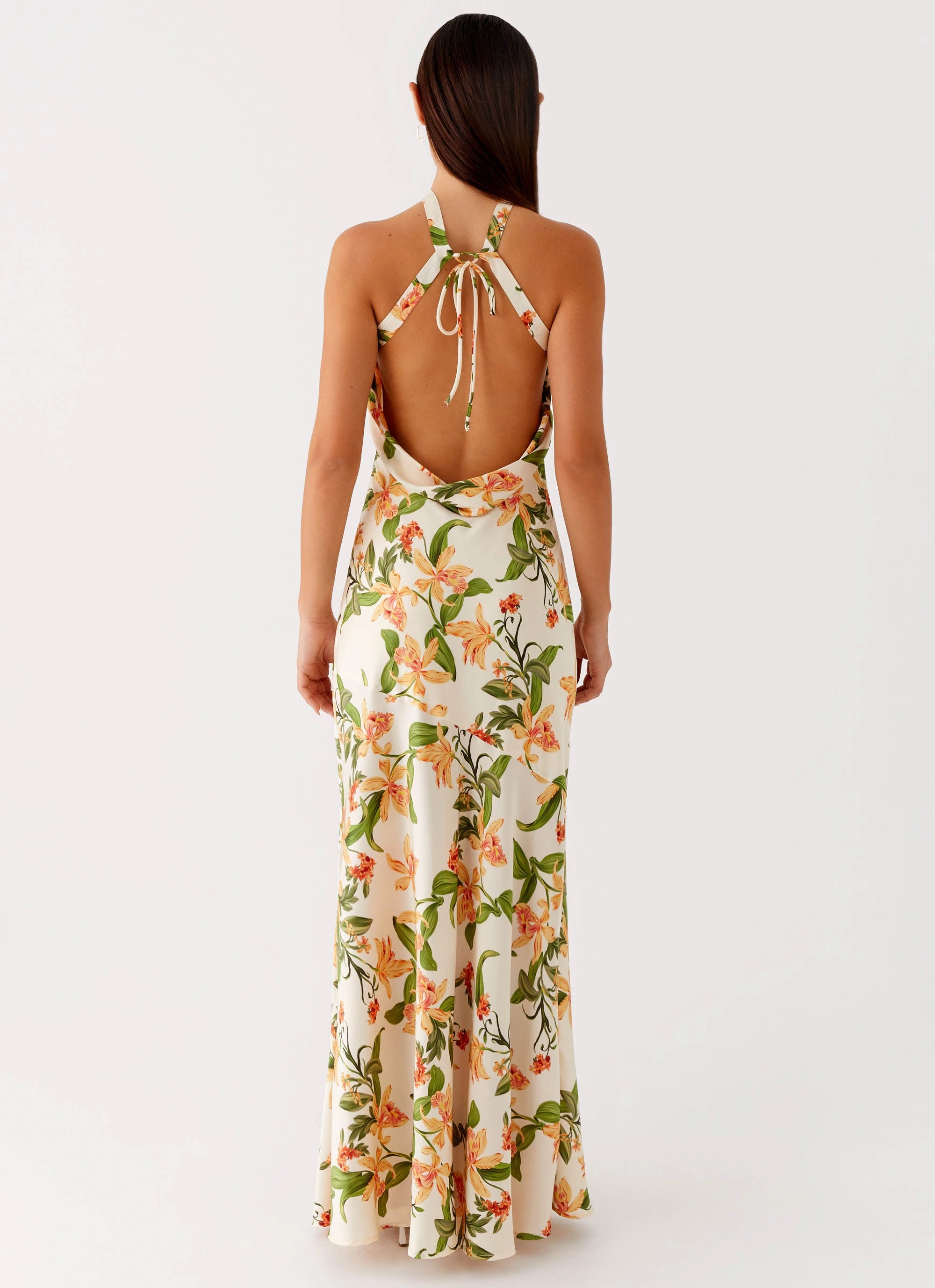 Dinner Outfit Damali Satin Maxi Dress - Floral Print